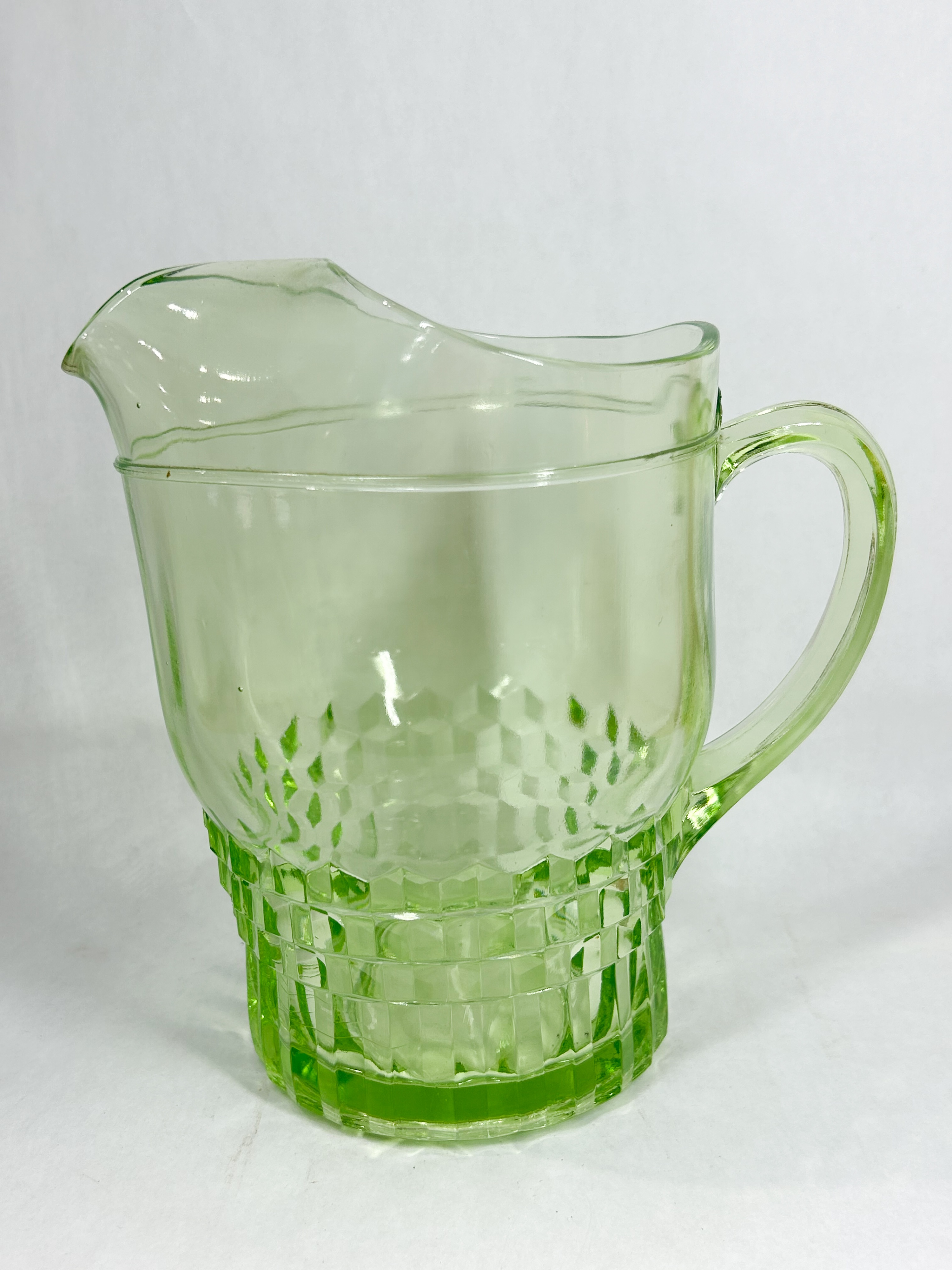 HOCKING WINDSOR PATTERN URANIUM GLASS PITCHER