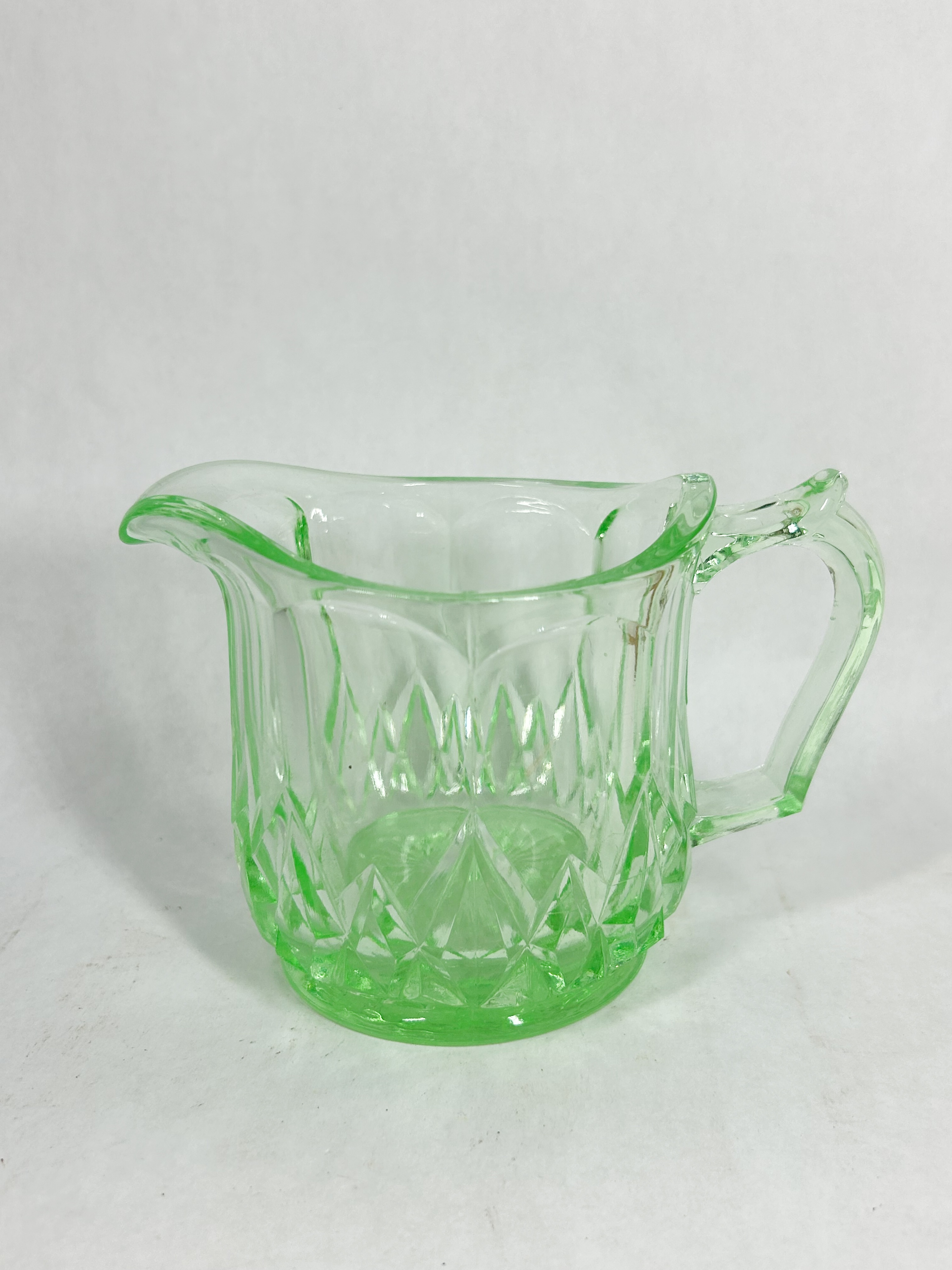 GREEN URANIUM GLASS WINDSOR CREAMER