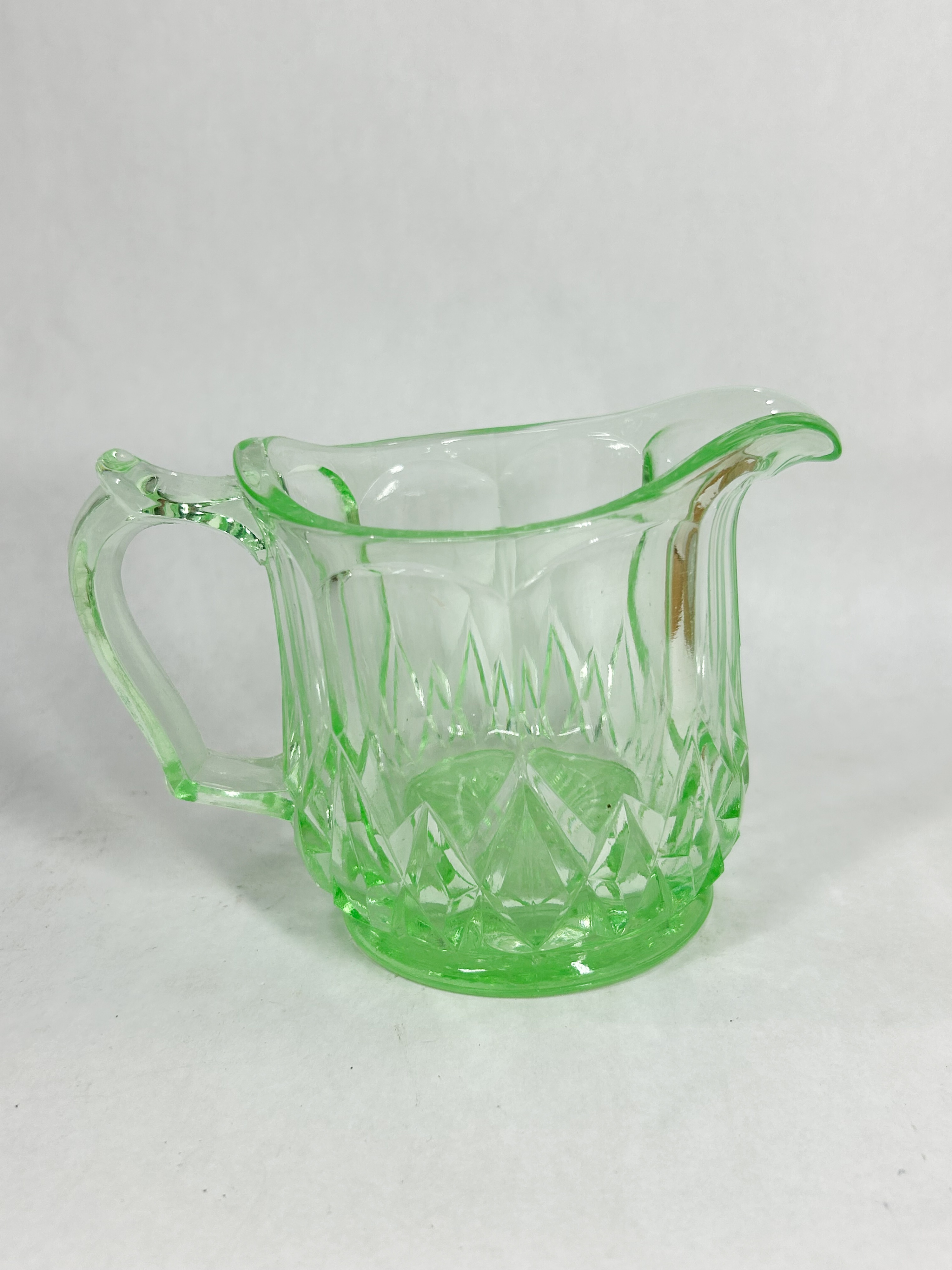 GREEN URANIUM GLASS WINDSOR CREAMER