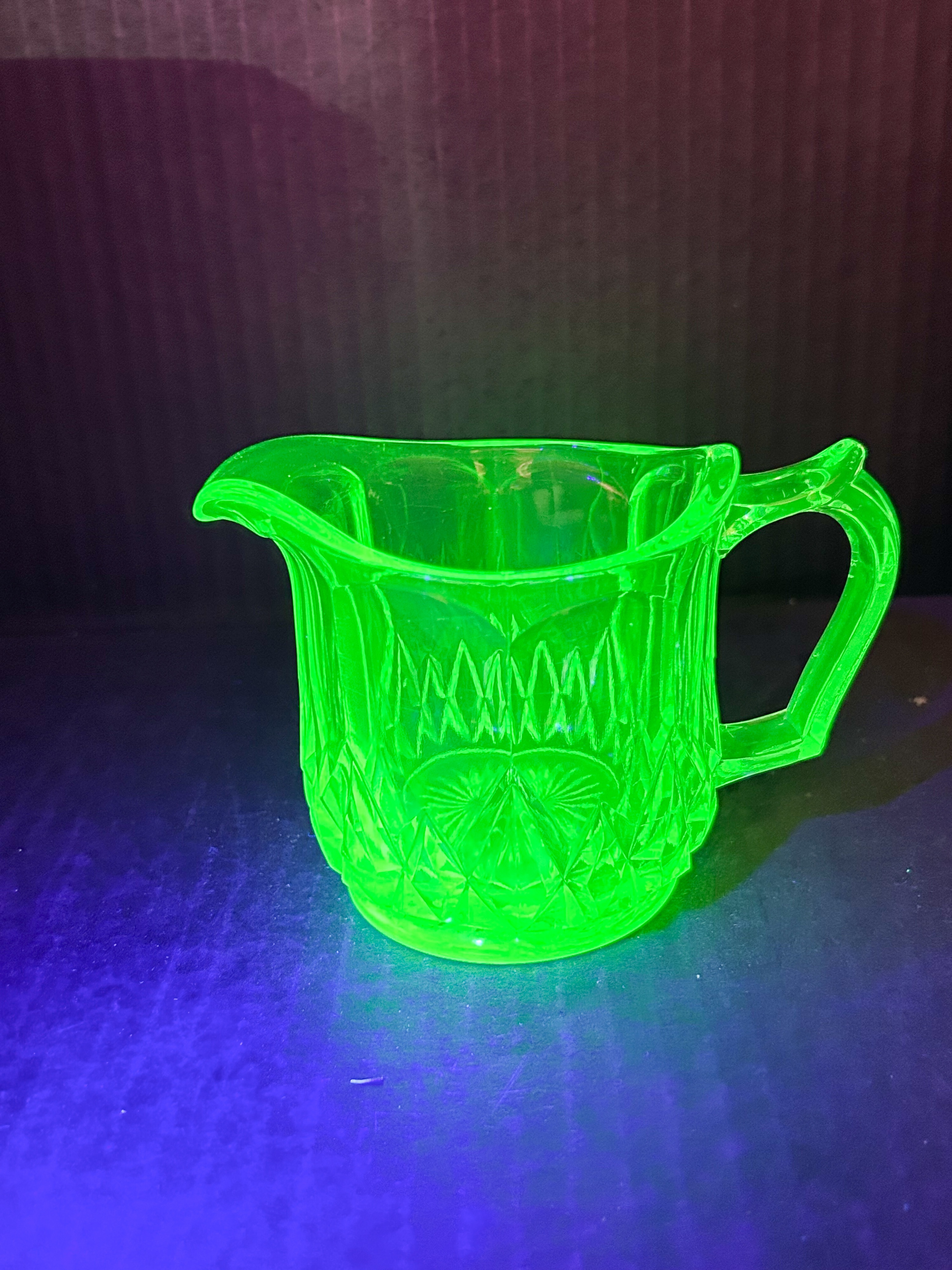 GREEN URANIUM GLASS WINDSOR CREAMER