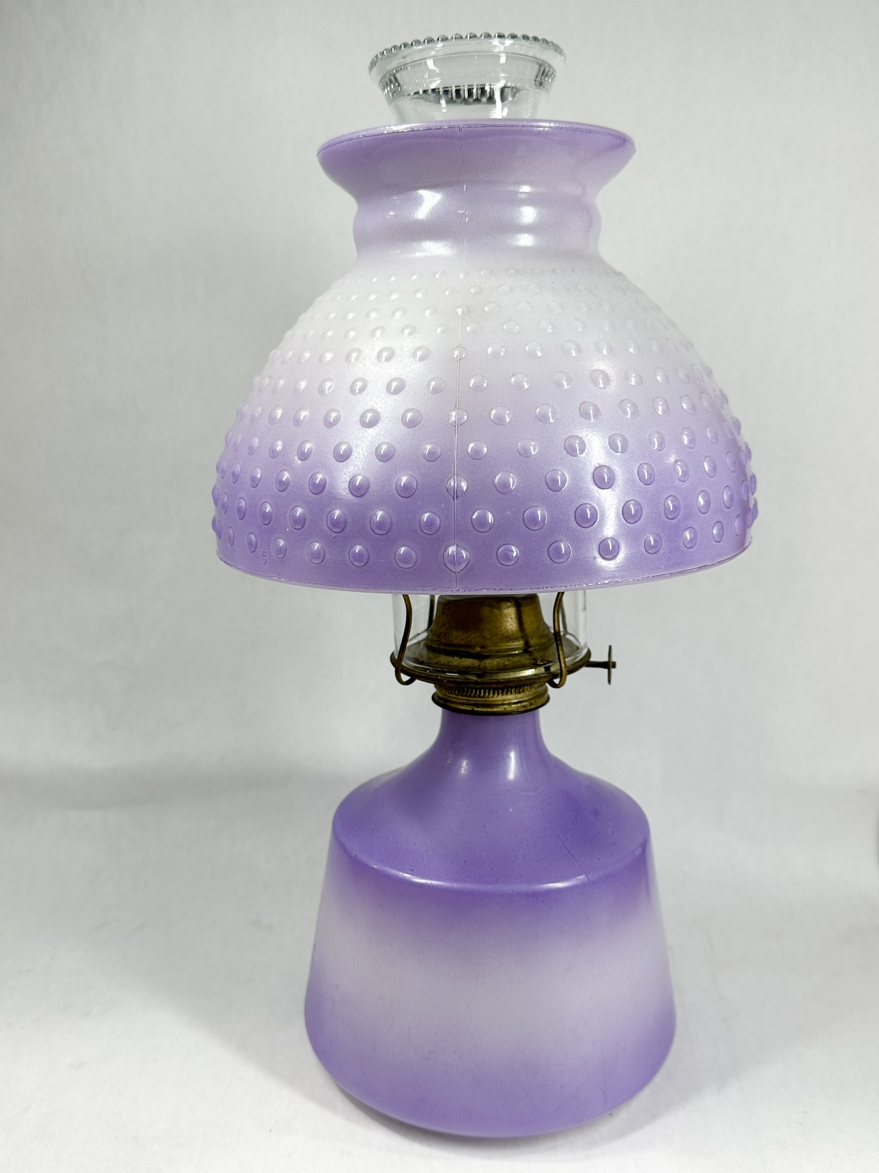 HOBNAIL PURPLE OMBRE GLASS OIL LAMP