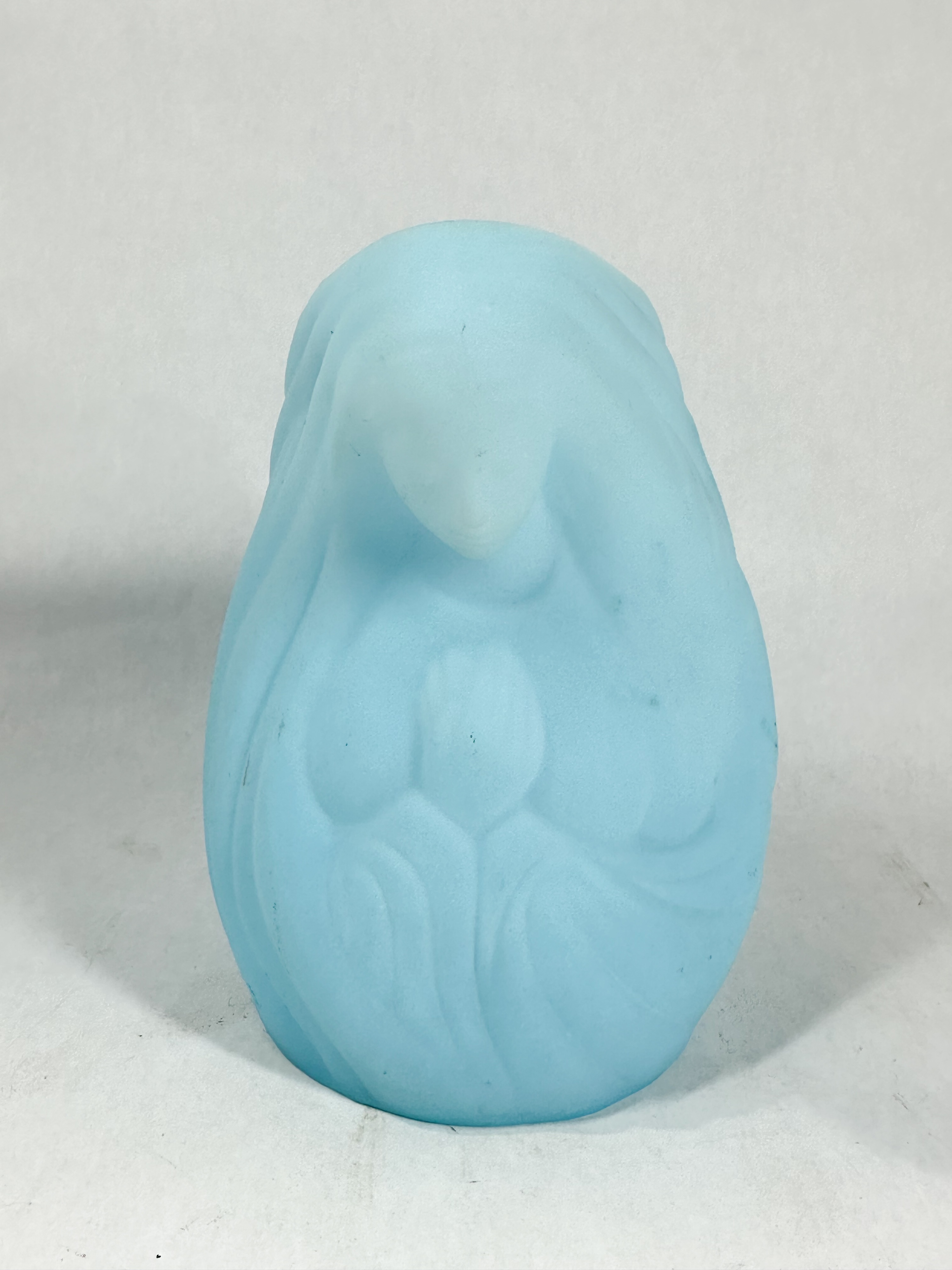 FENTON ART DECO BLUE SATIN GLASS MADONNA FIGURE