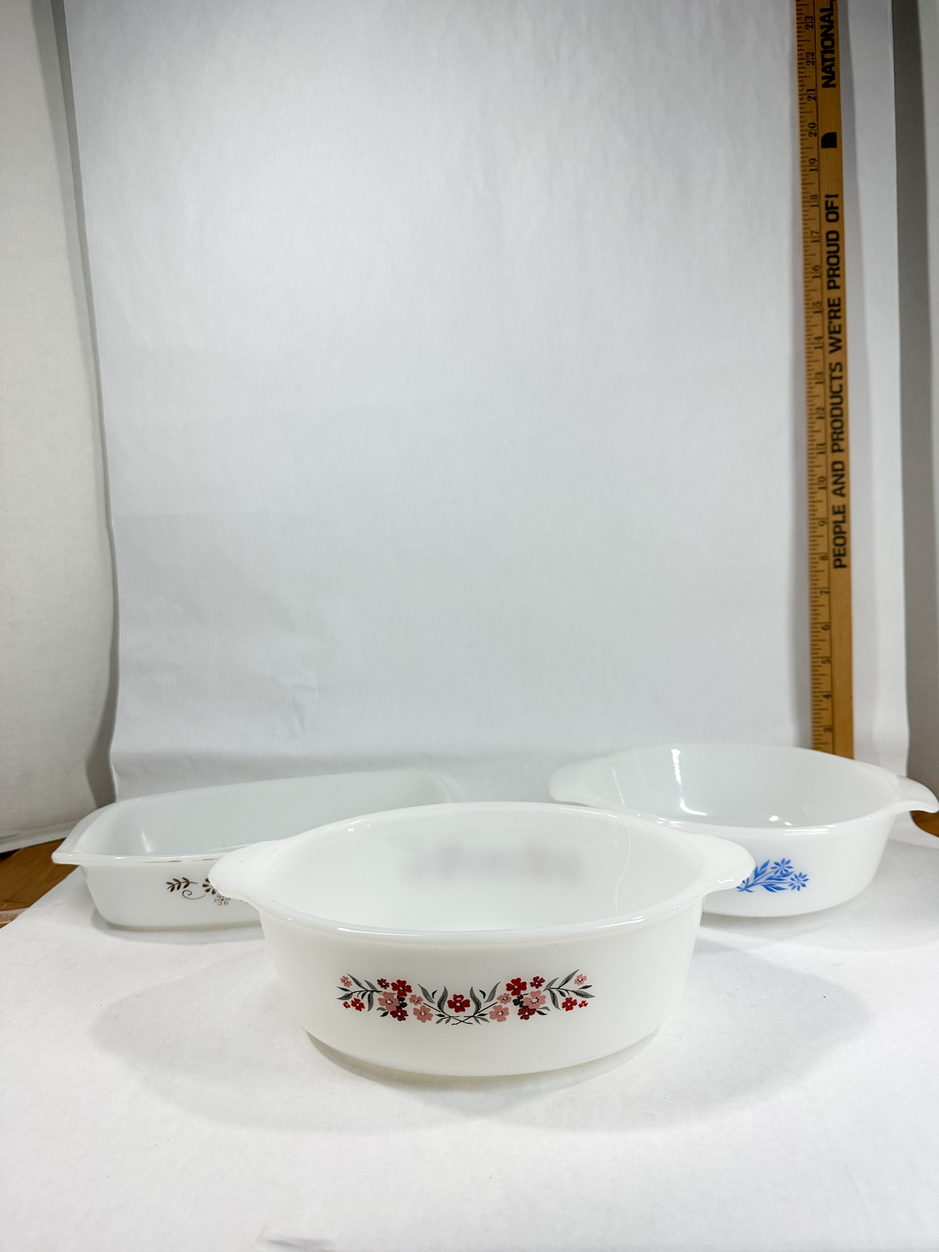 FIRE-KING AND PYREX MILK GLASS CASSEROLE TRIO