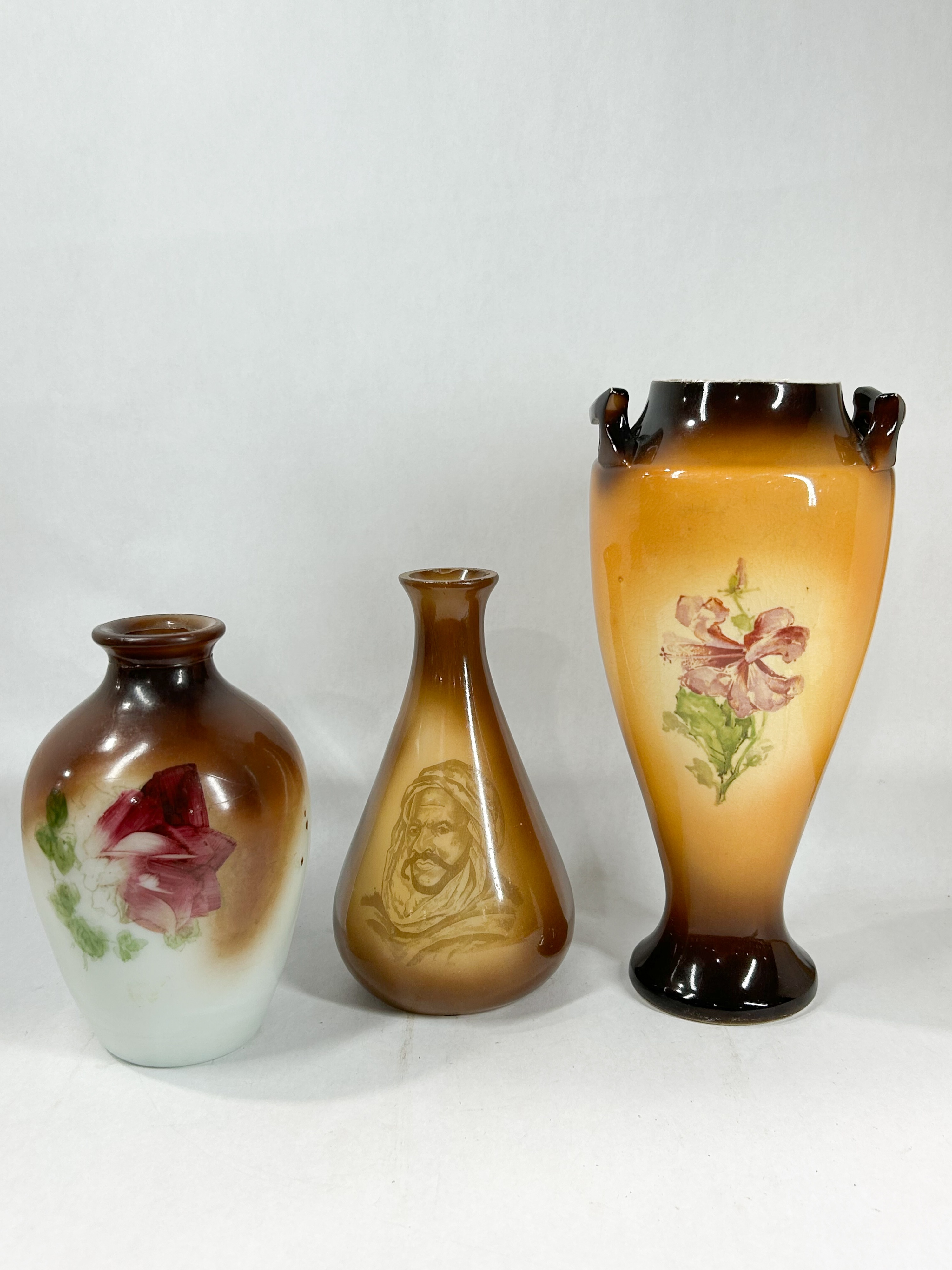 THREE GLASS DECORATIVE VASES