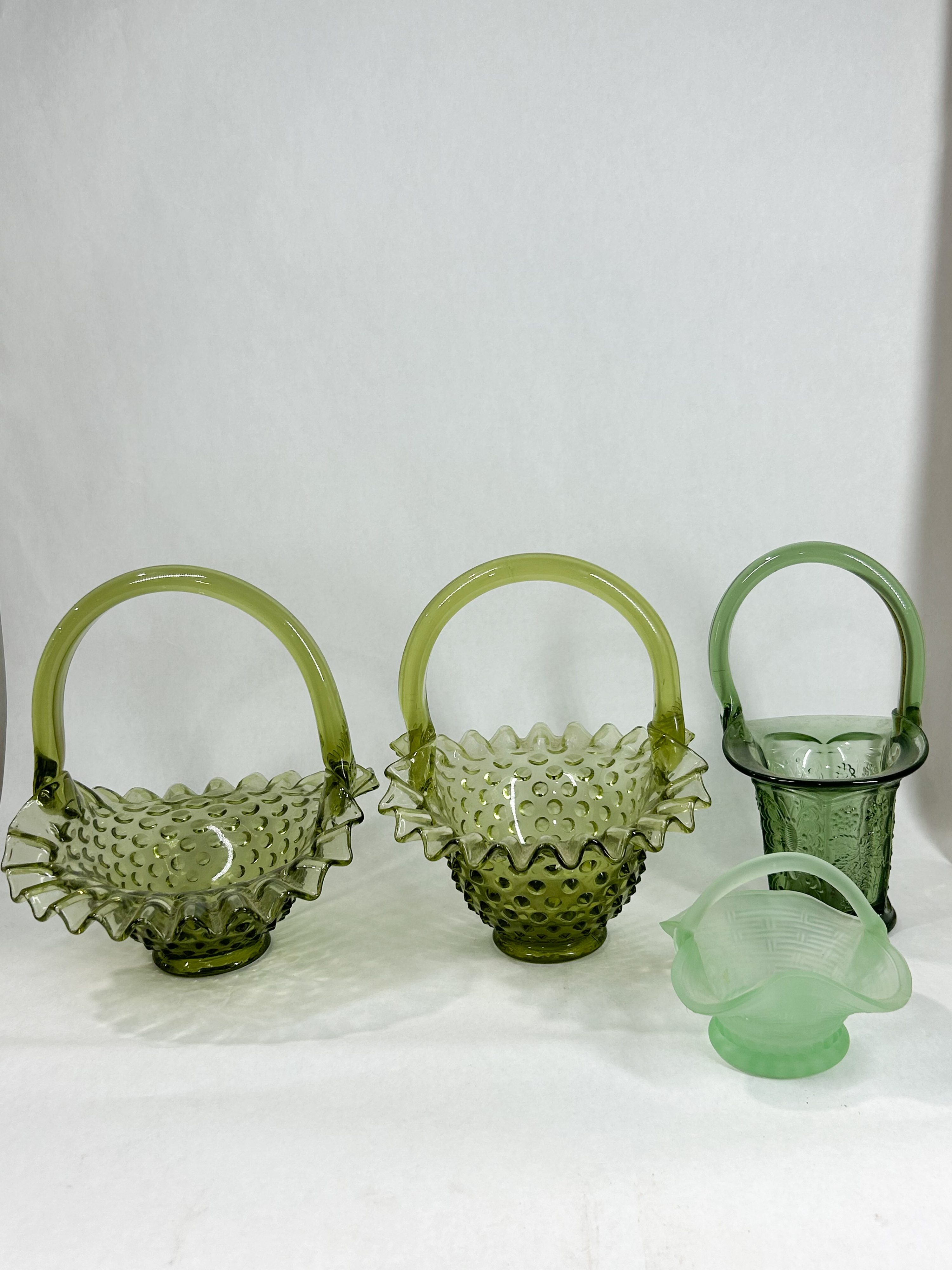 FENTON GREEN ART GLASS BASKETS