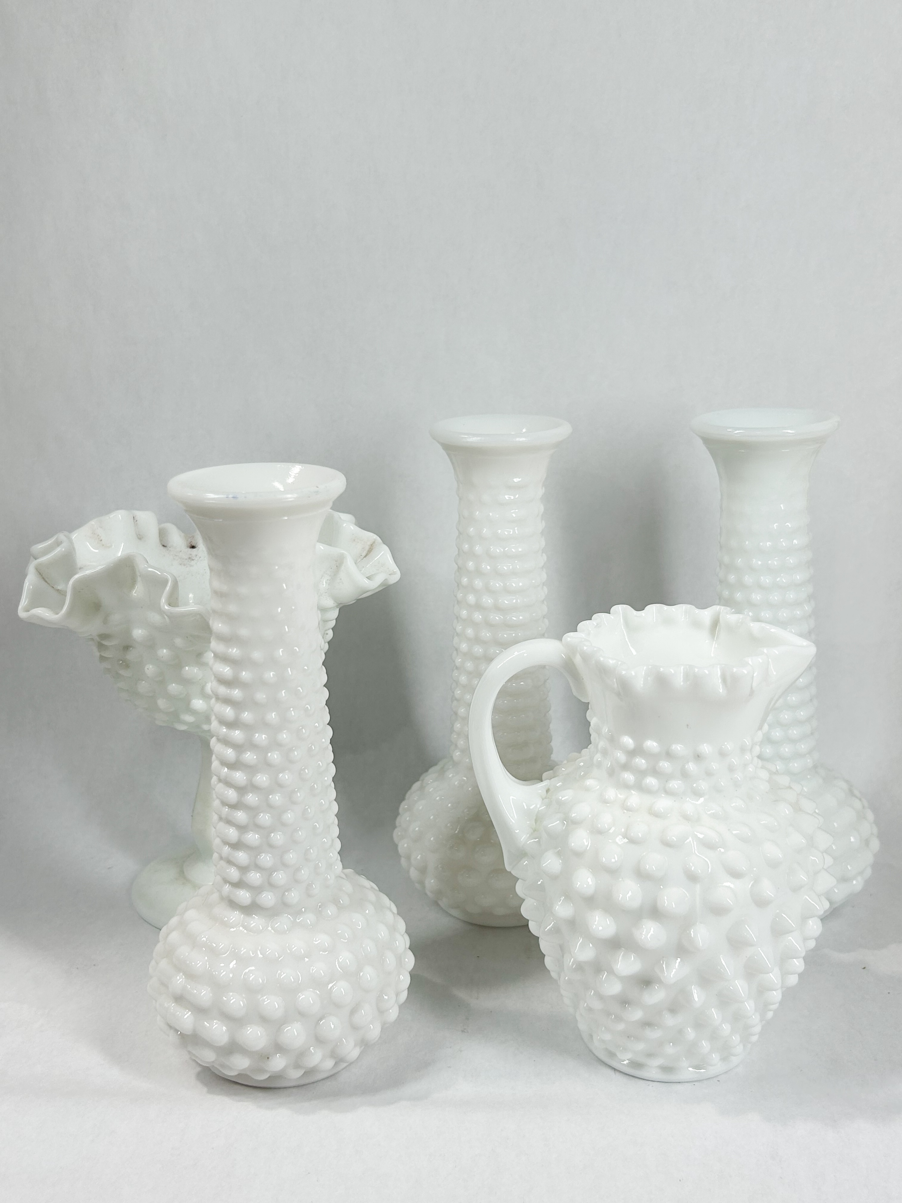 COLLECTION OF HOBNAIL MILK GLASS