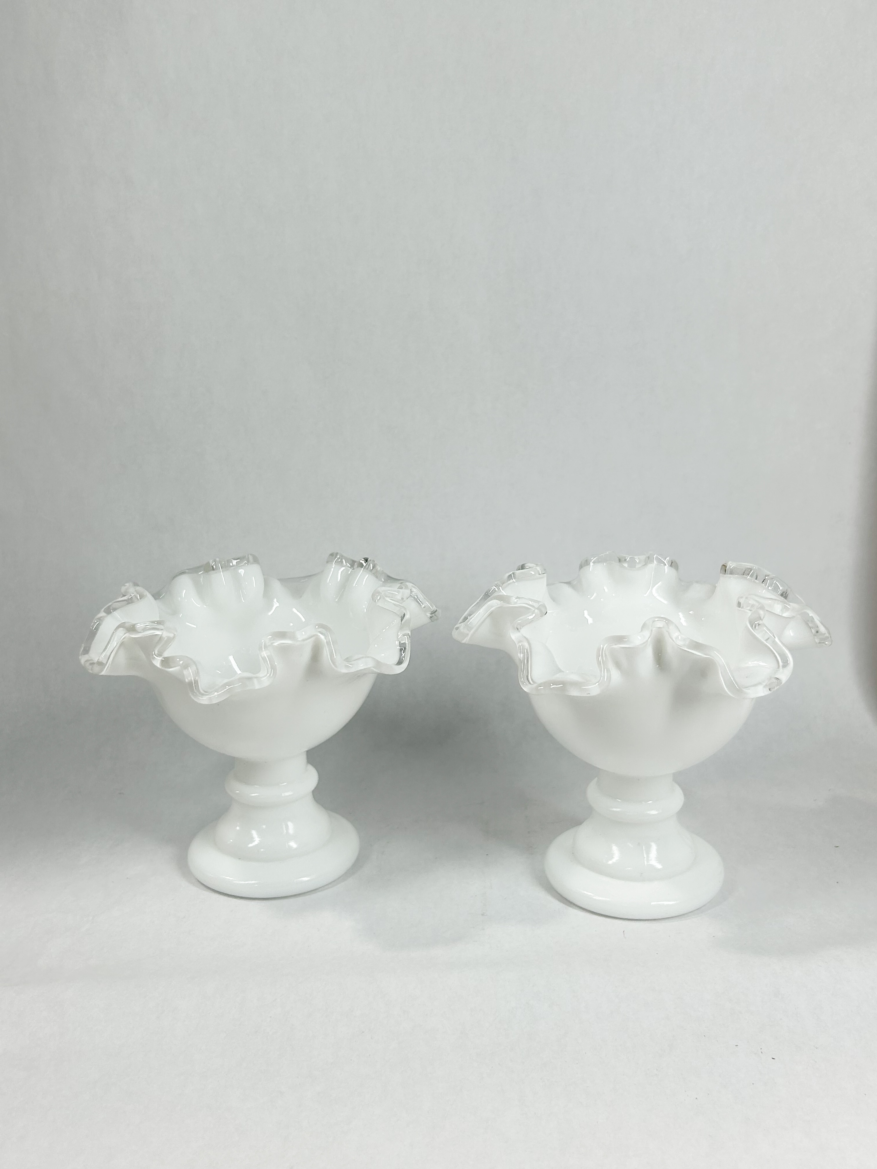 PAIR OF MILK GLASS CANDY DISHES