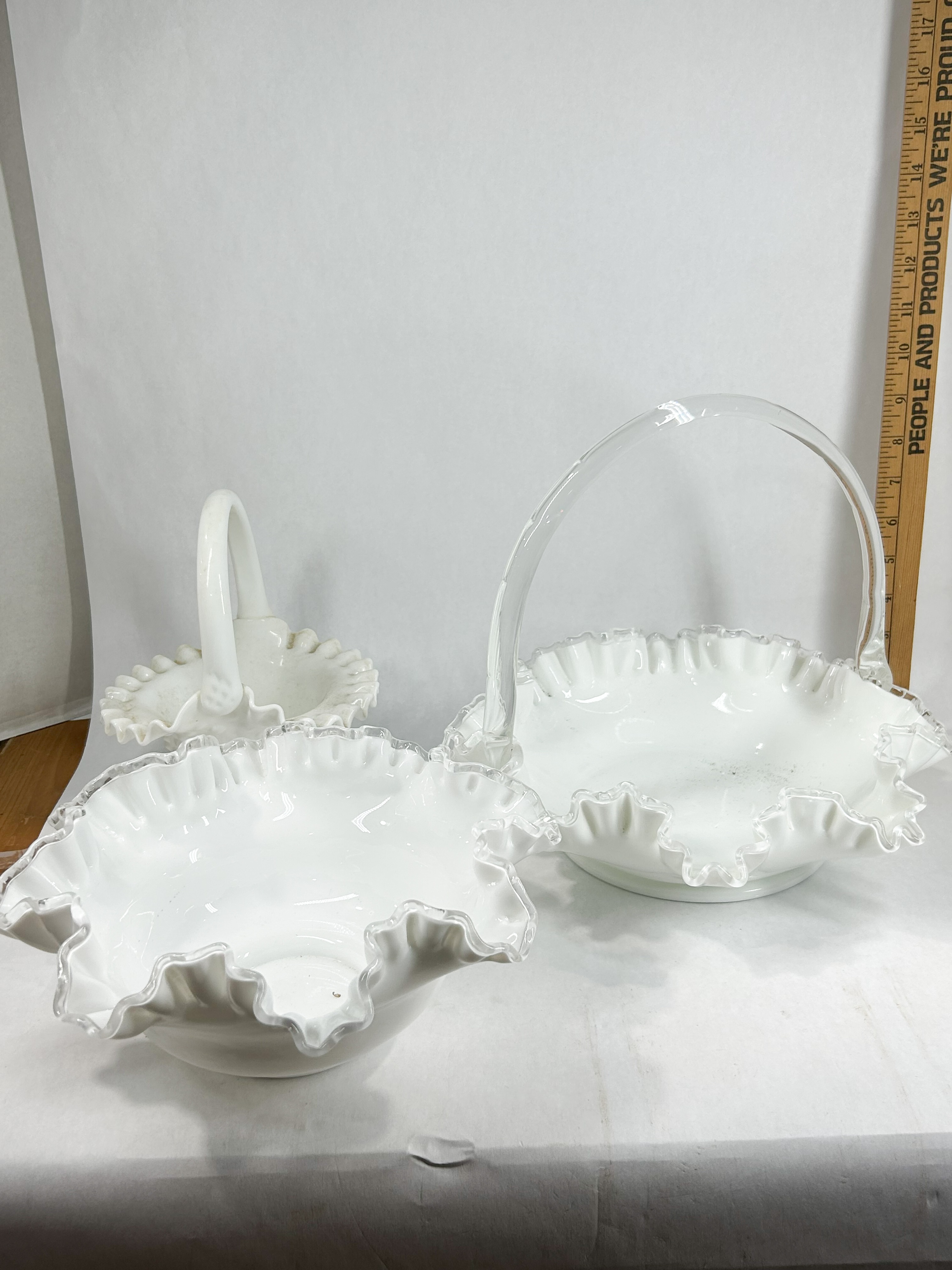 FENTON MILK GLASS BASKETS AND BOWL