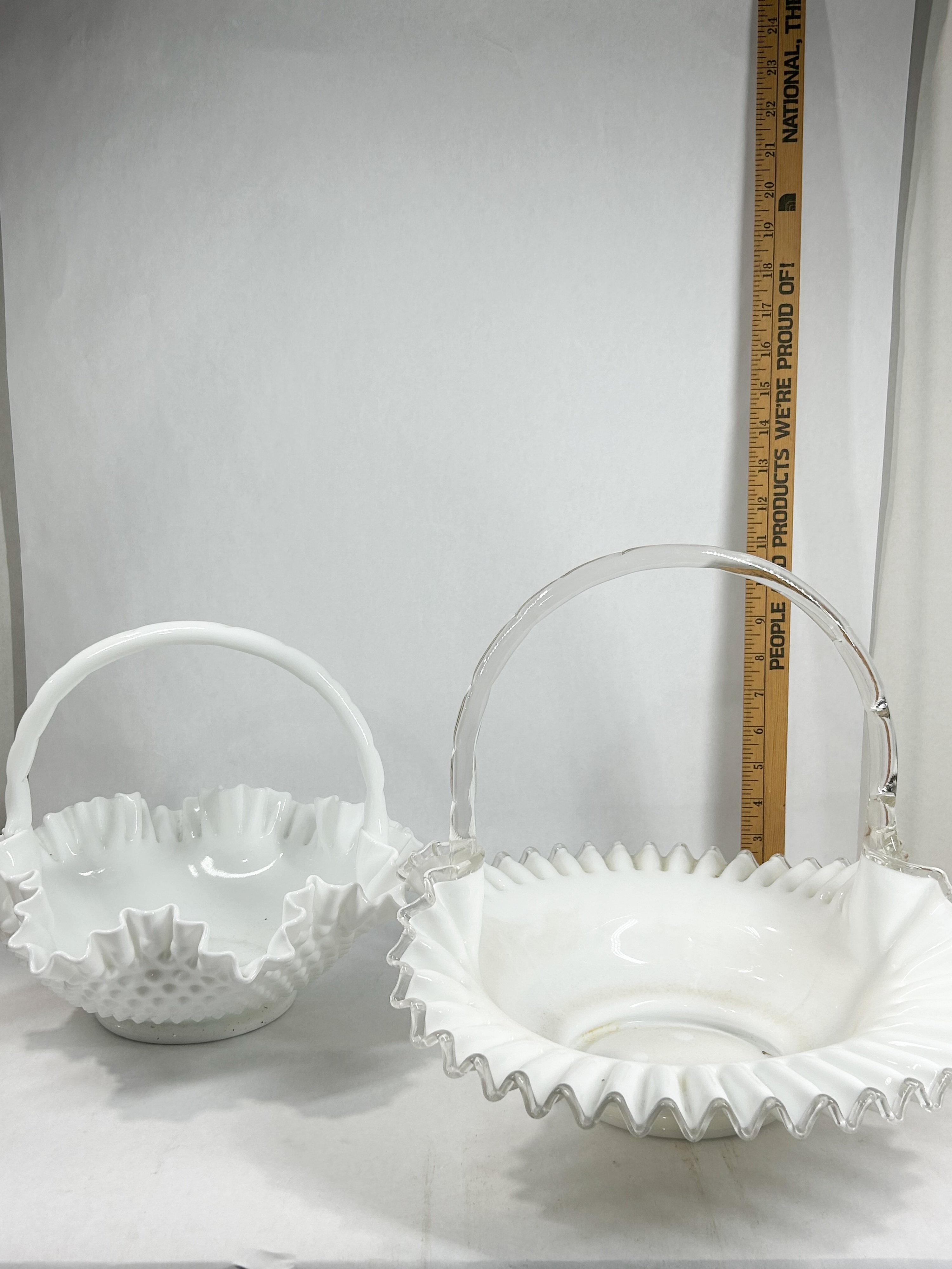 TWO WHITE MILK GLASS BASKETS