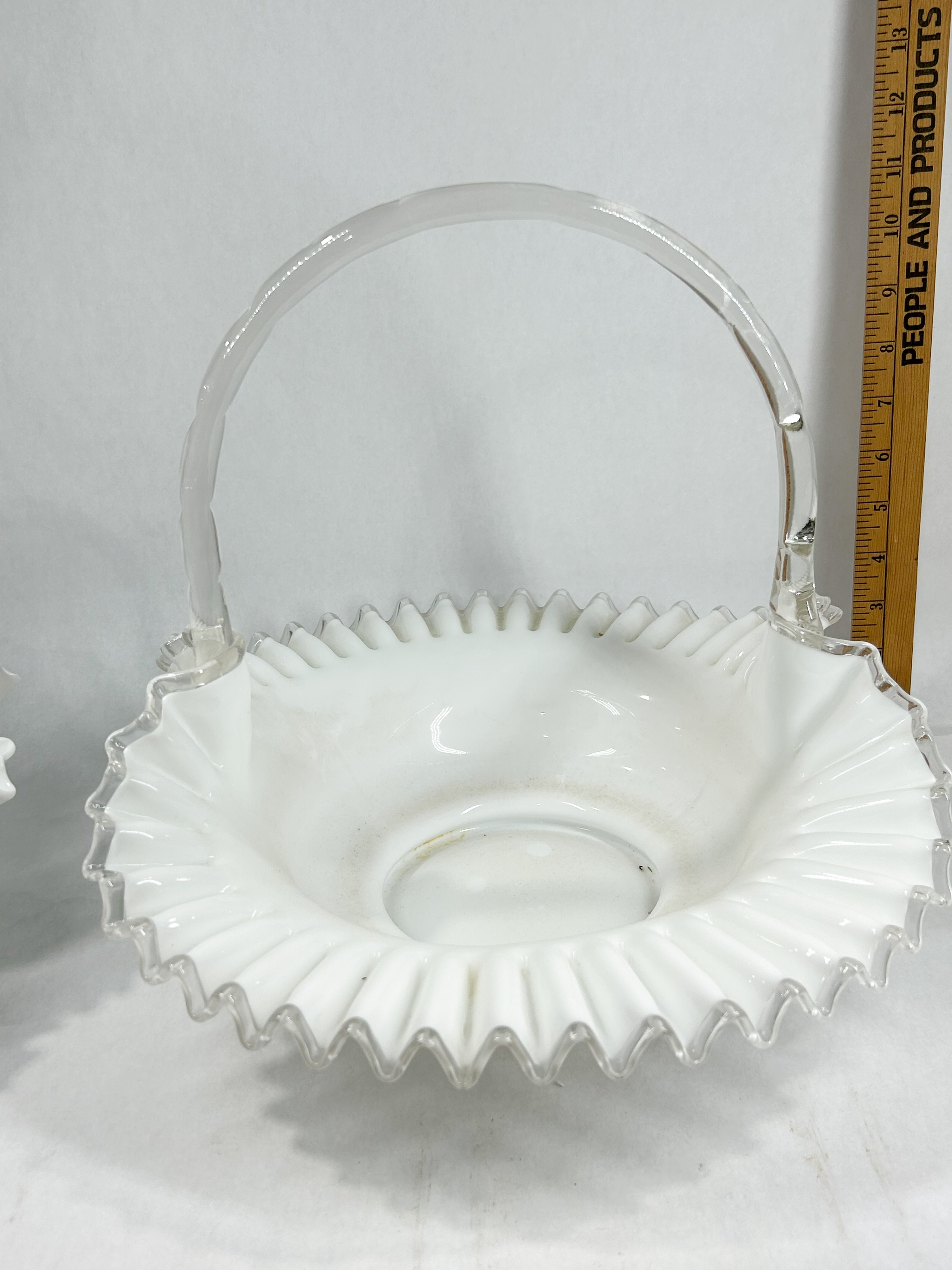 TWO WHITE MILK GLASS BASKETS