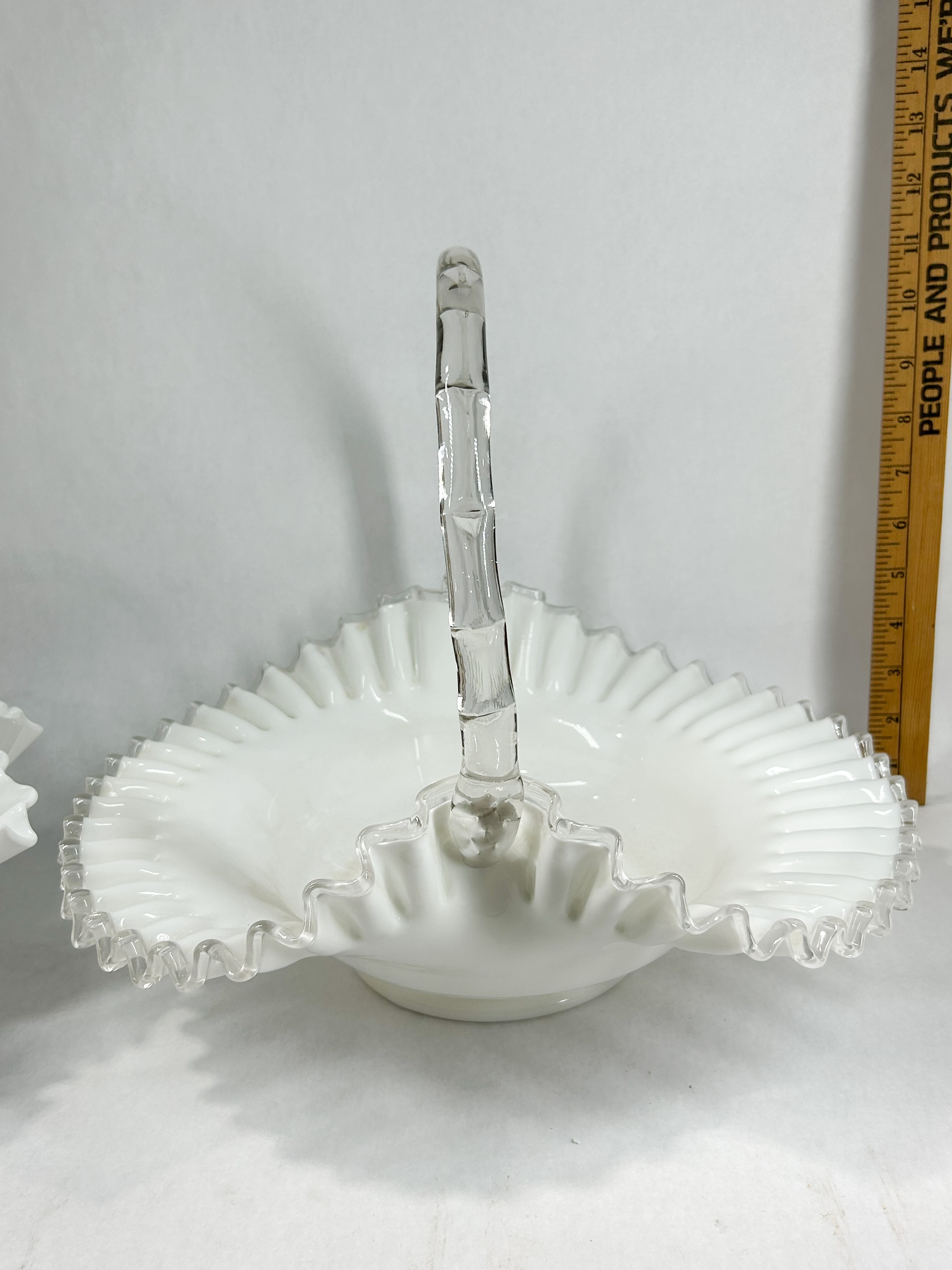 TWO WHITE MILK GLASS BASKETS