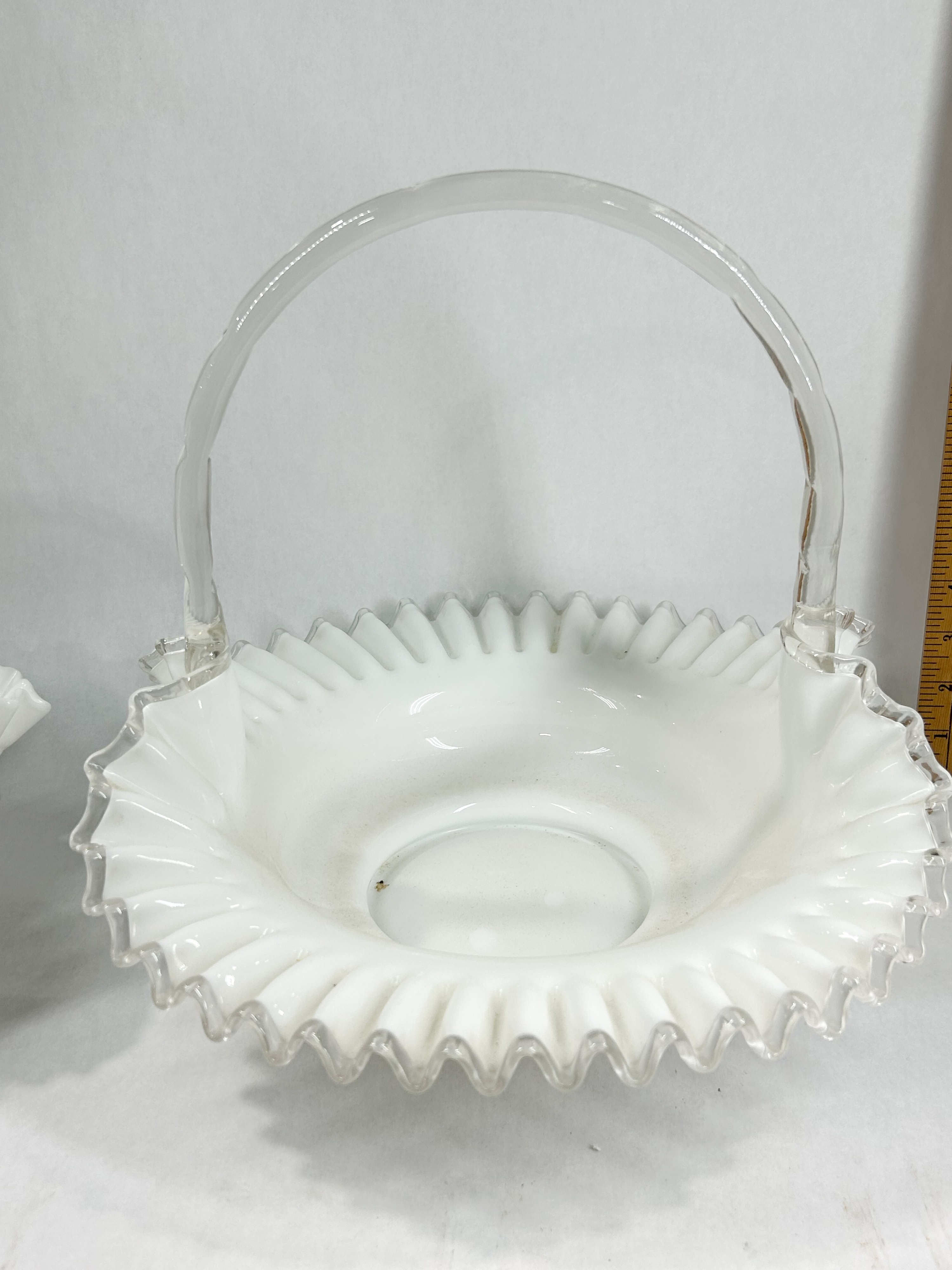 TWO WHITE MILK GLASS BASKETS