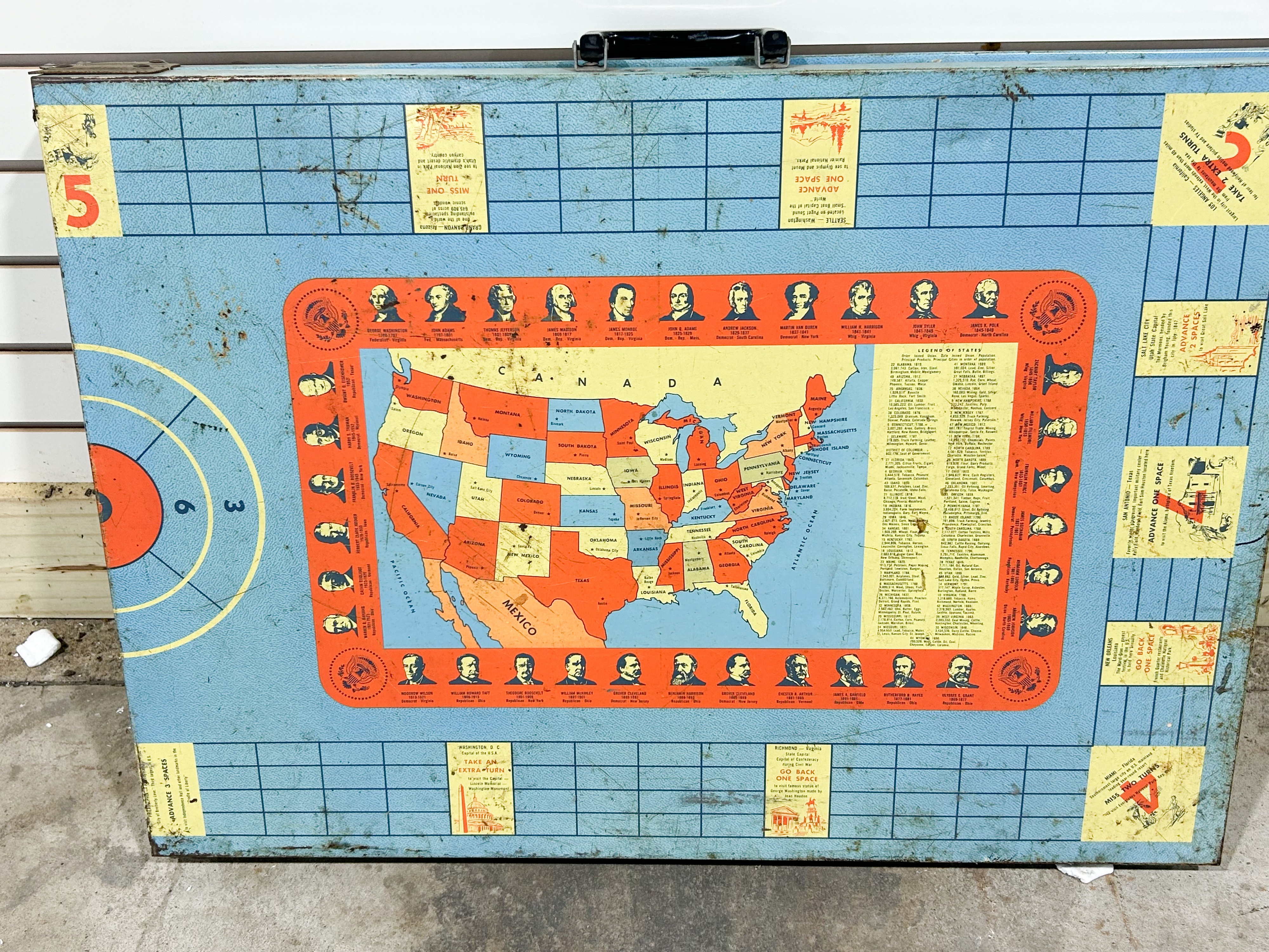 LITHOGRAPHED TIN FOLDING GAME TABLE, 1950S