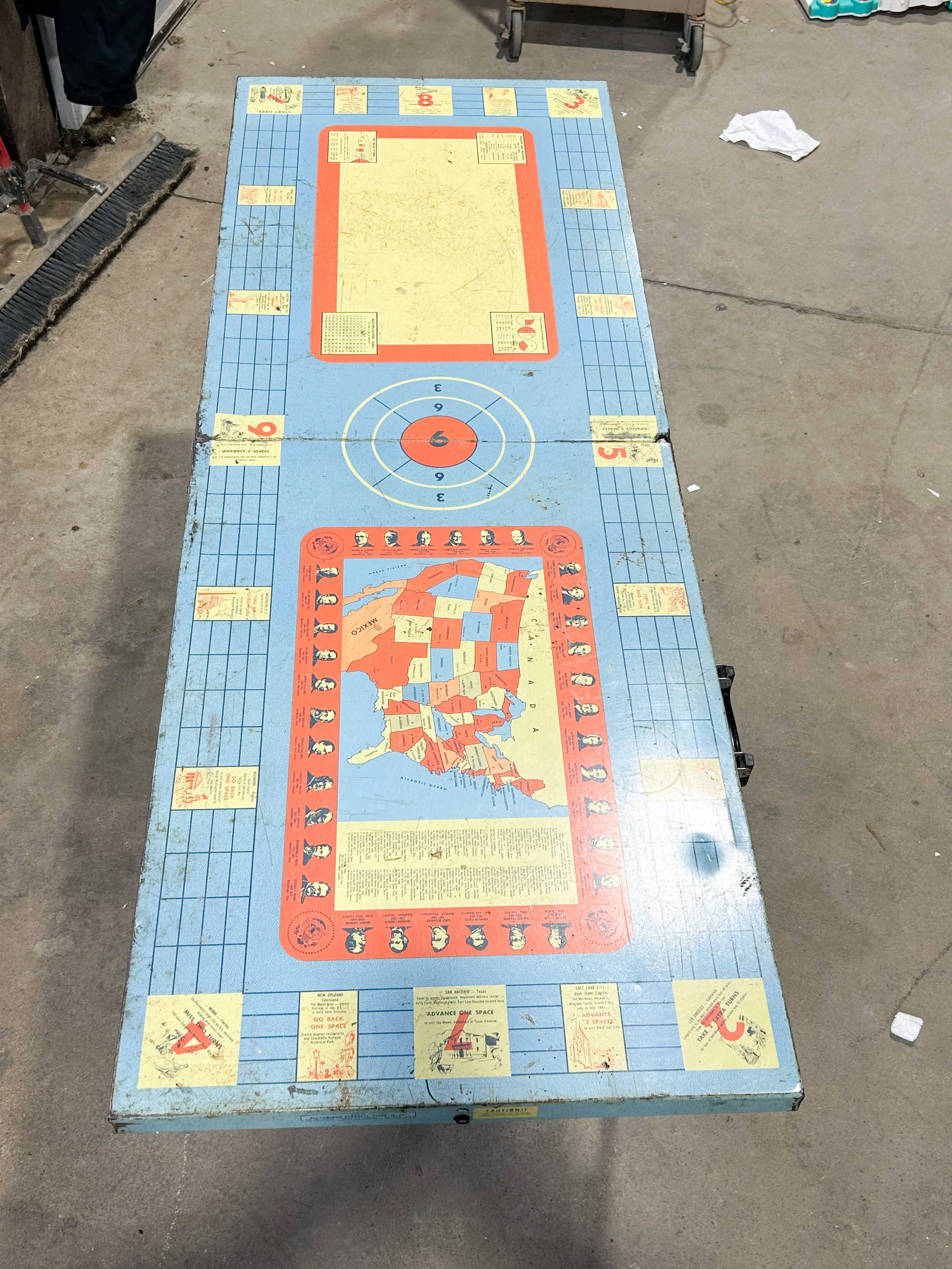 LITHOGRAPHED TIN FOLDING GAME TABLE, 1950S