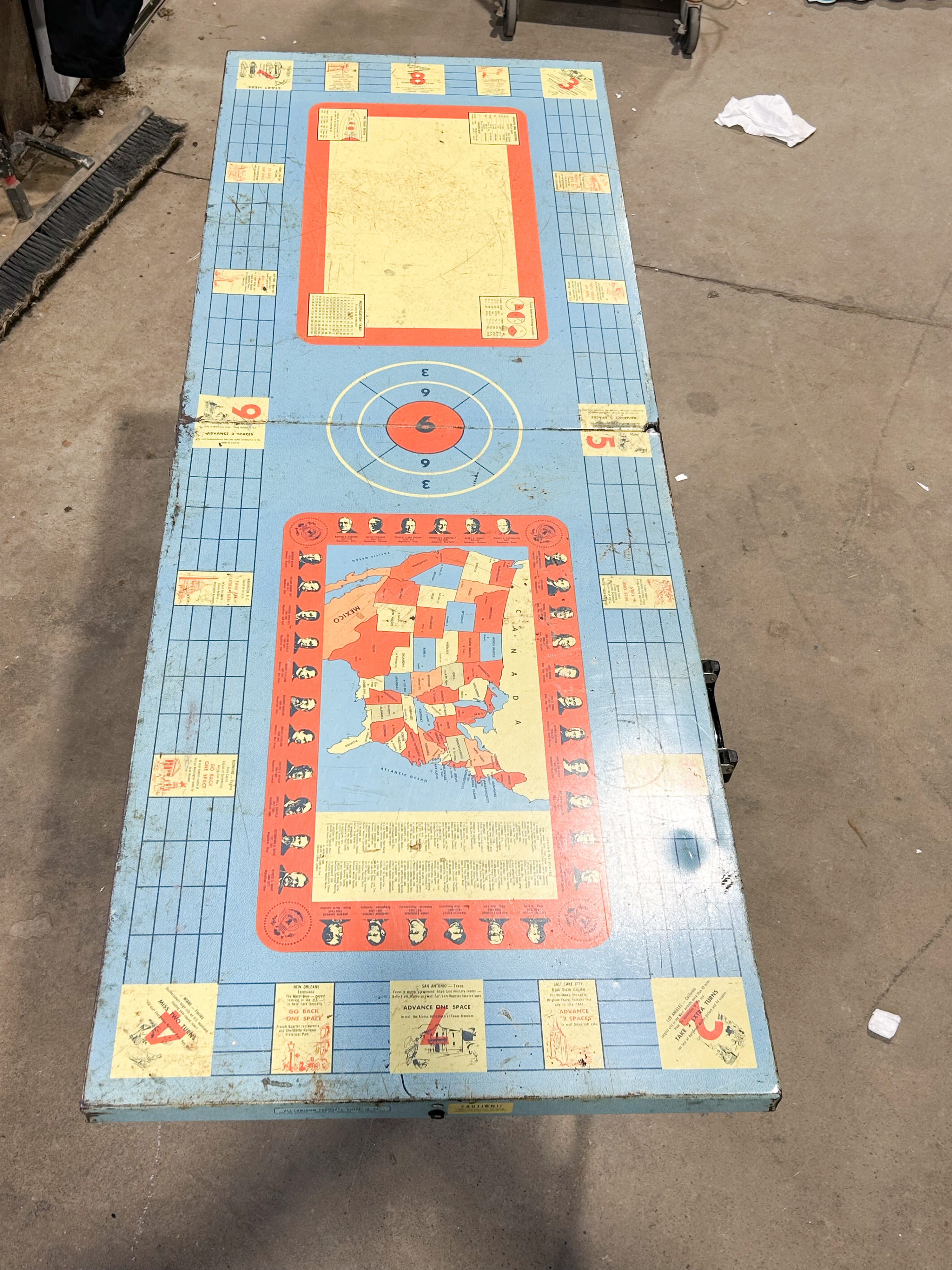 LITHOGRAPHED TIN FOLDING GAME TABLE, 1950S