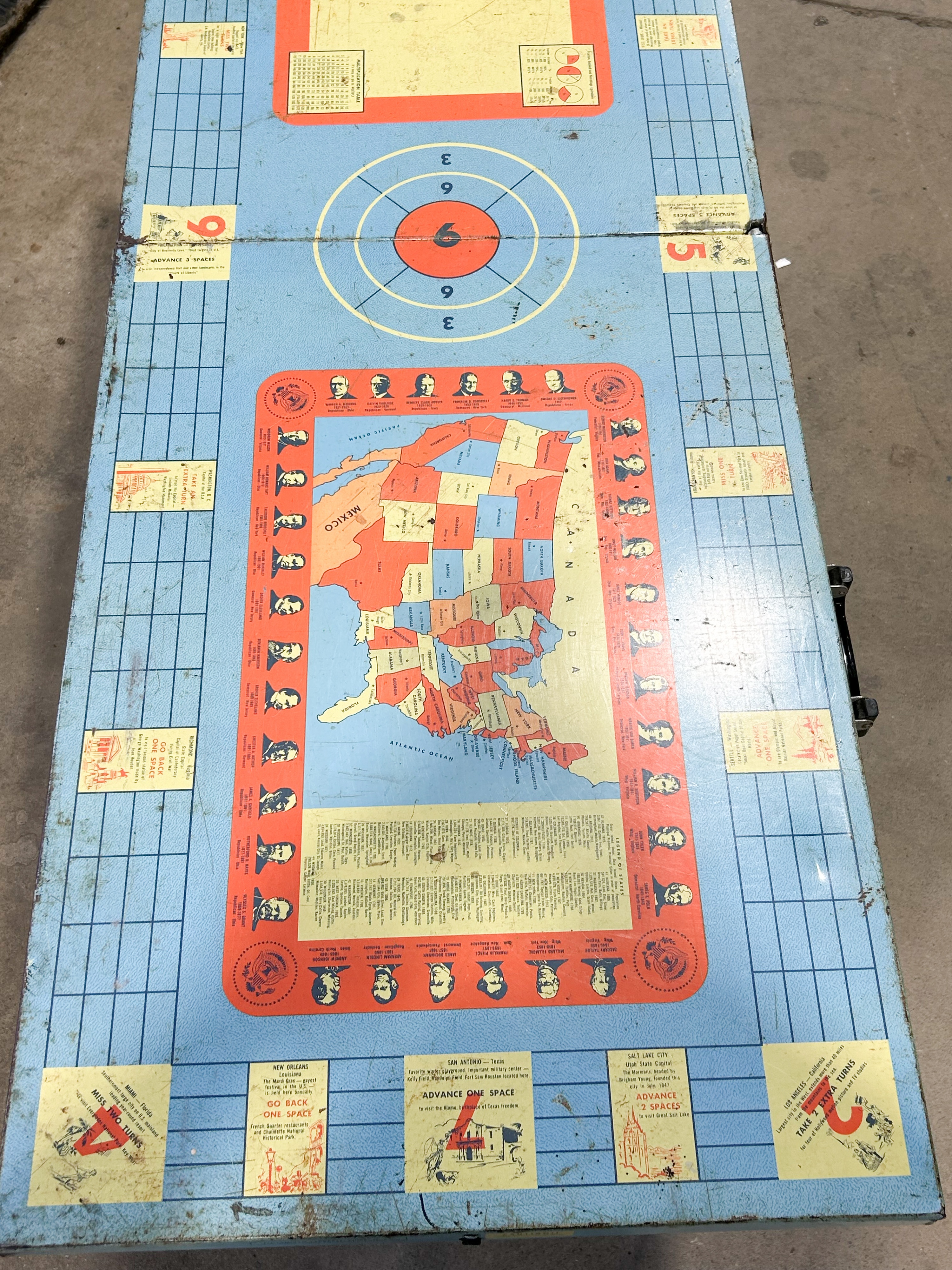 LITHOGRAPHED TIN FOLDING GAME TABLE, 1950S