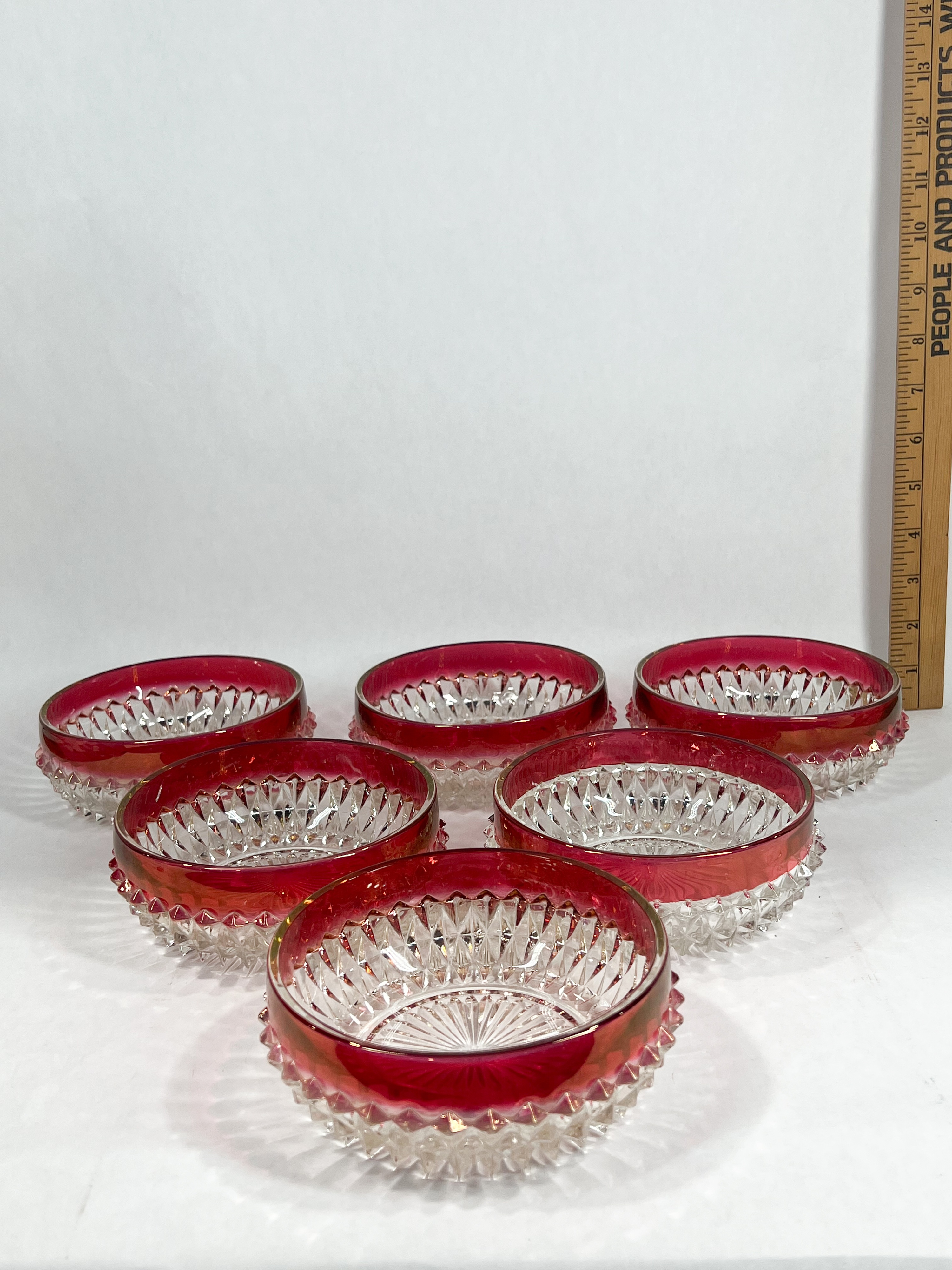 INDIANA RUBY STAINED GLASS DIAMOND POINT BOWLS