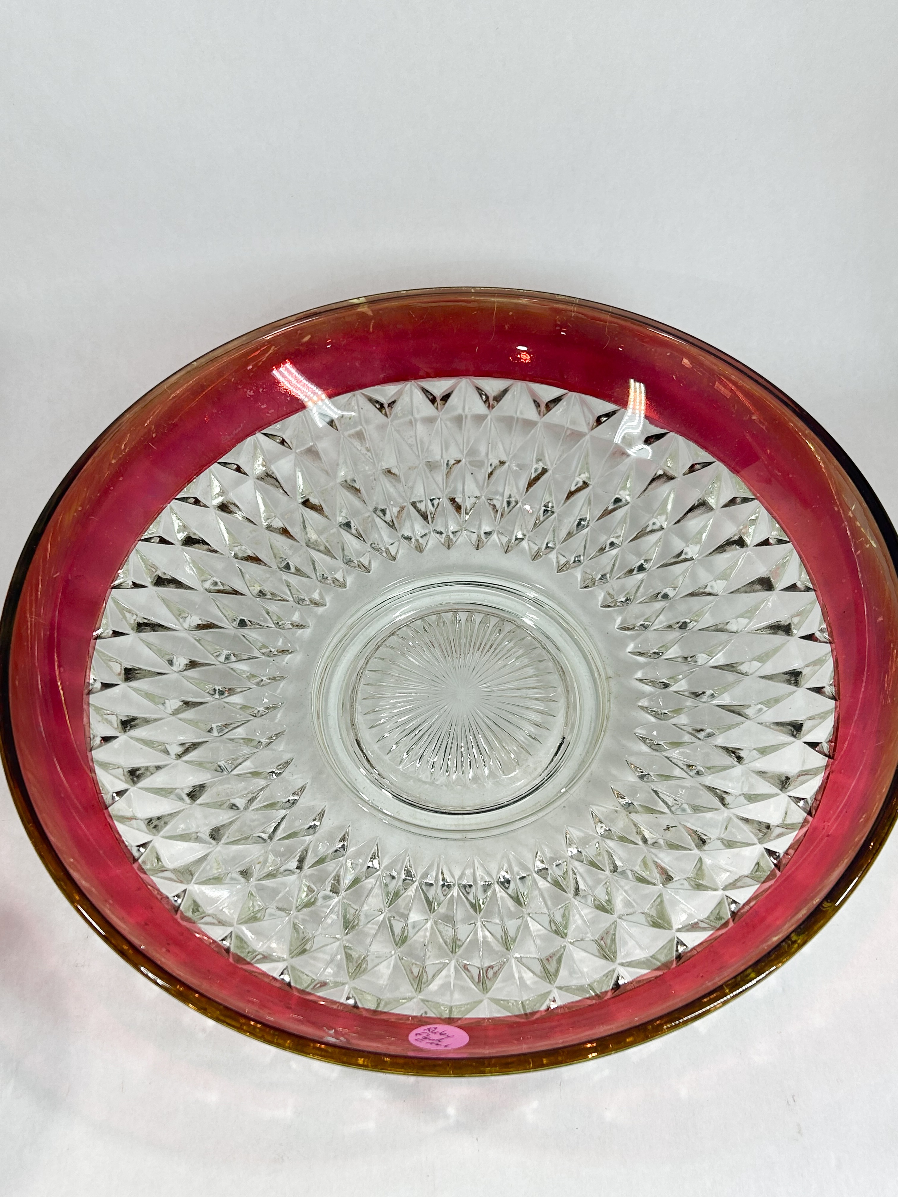INDIANA RUBY STAINED DIAMOND POINT GLASS TABLEWARE