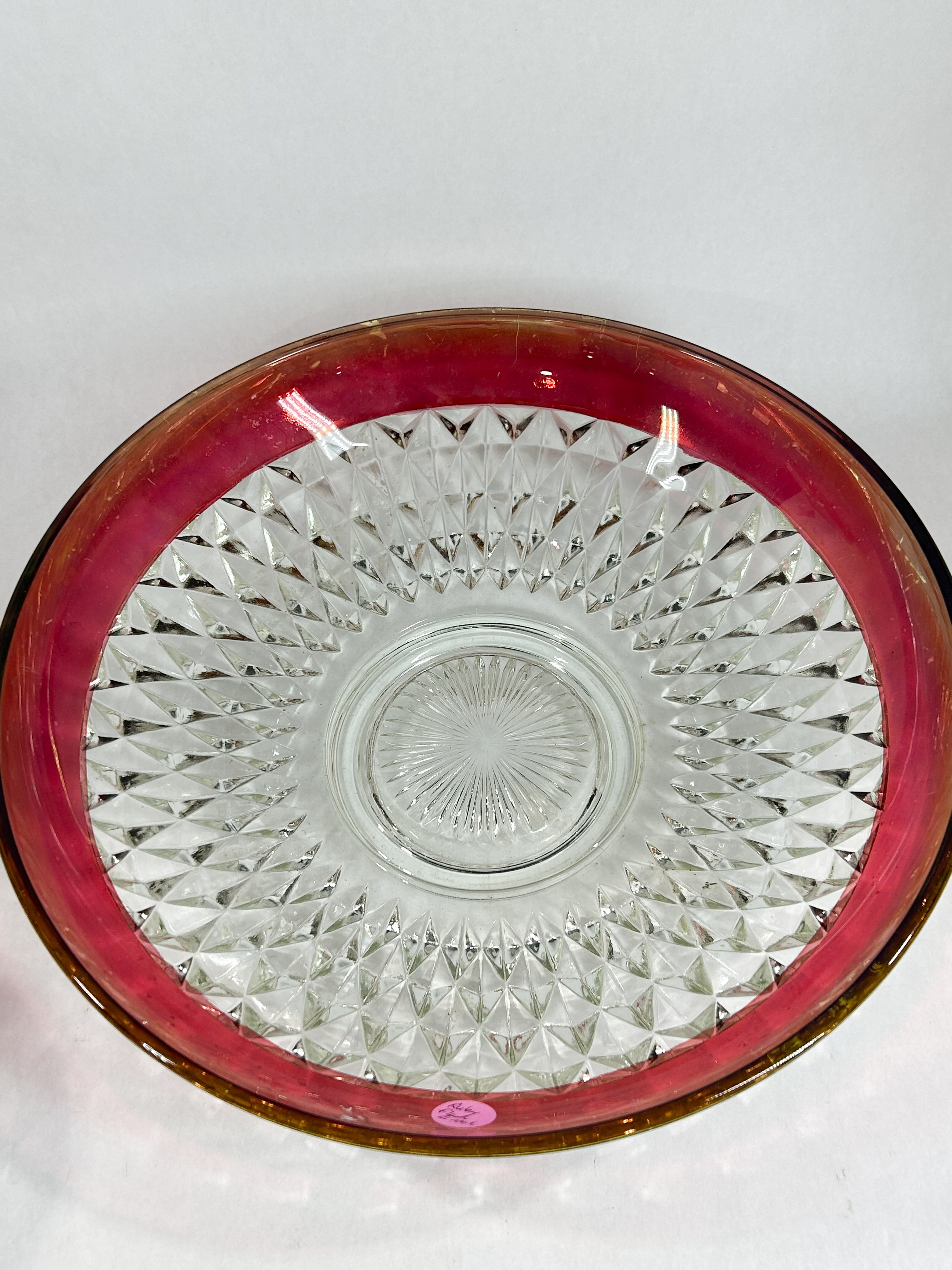 INDIANA RUBY STAINED DIAMOND POINT GLASS TABLEWARE