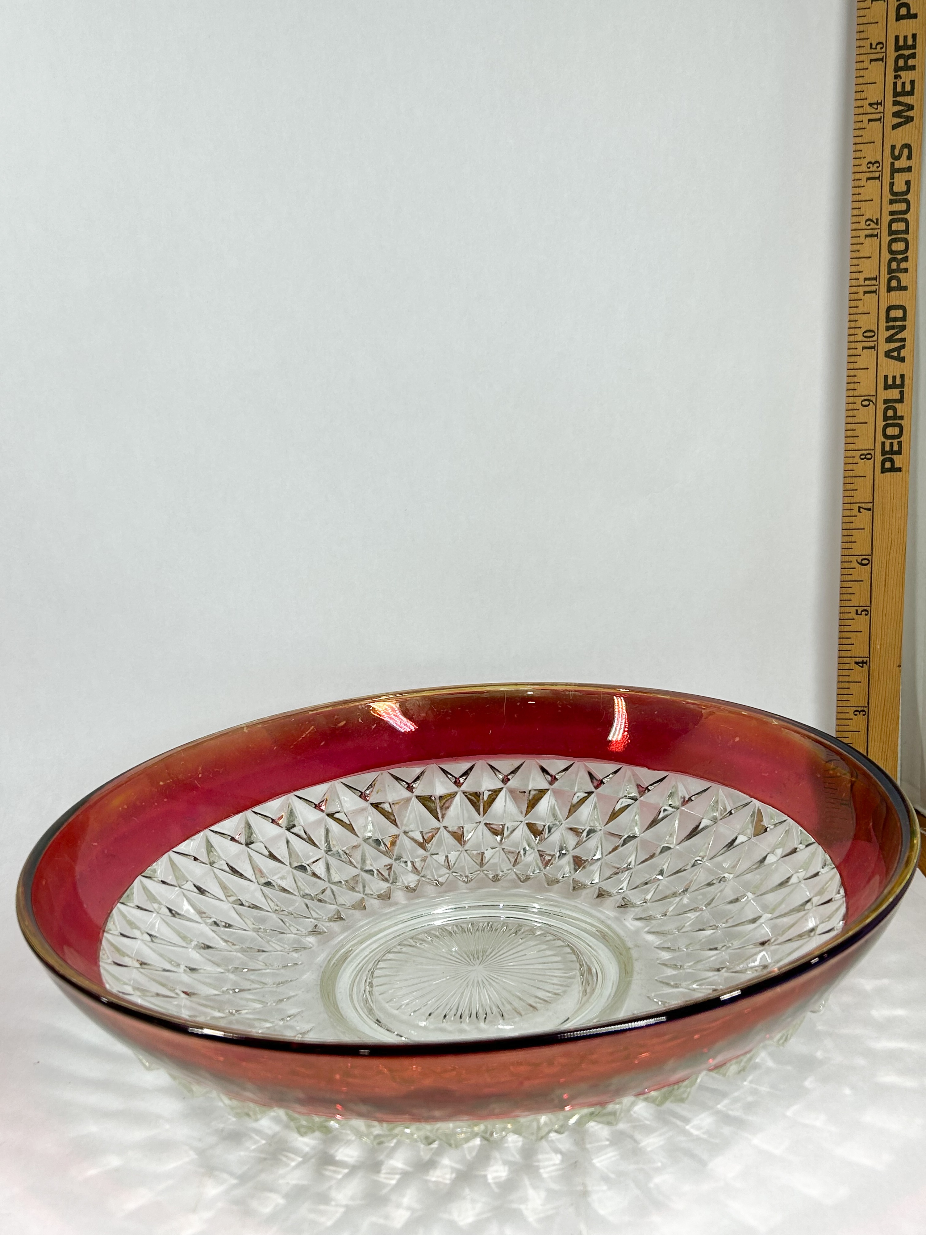 INDIANA RUBY STAINED DIAMOND POINT GLASS TABLEWARE