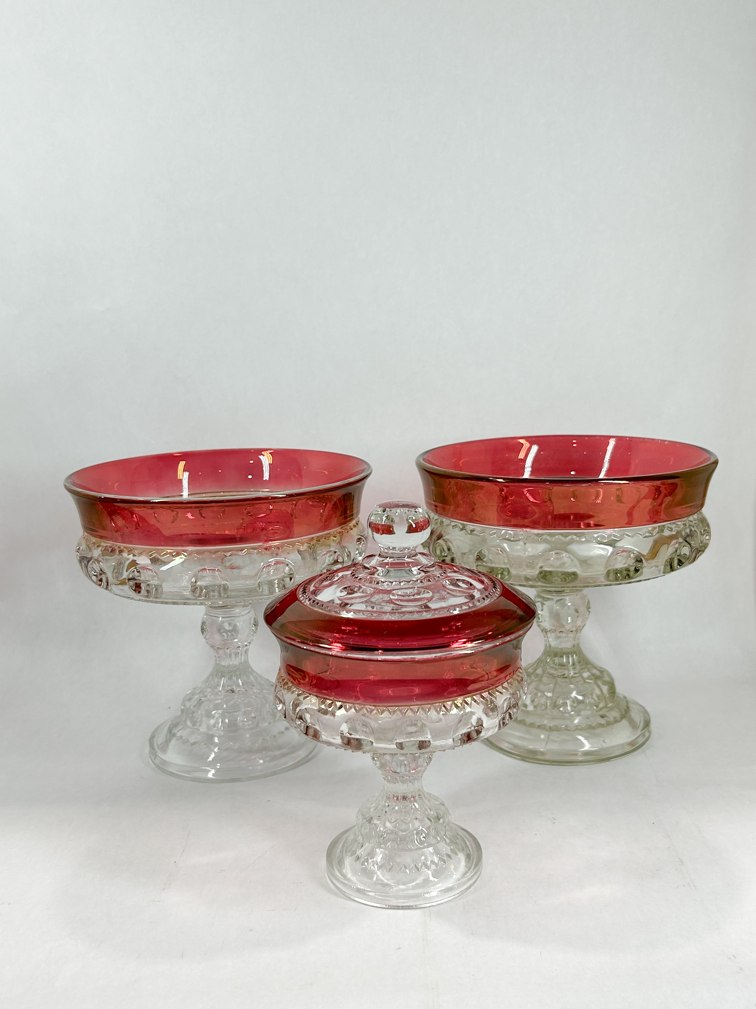 INDIANA KINGS CROWN RUBY STAINED GLASS COMPOTES