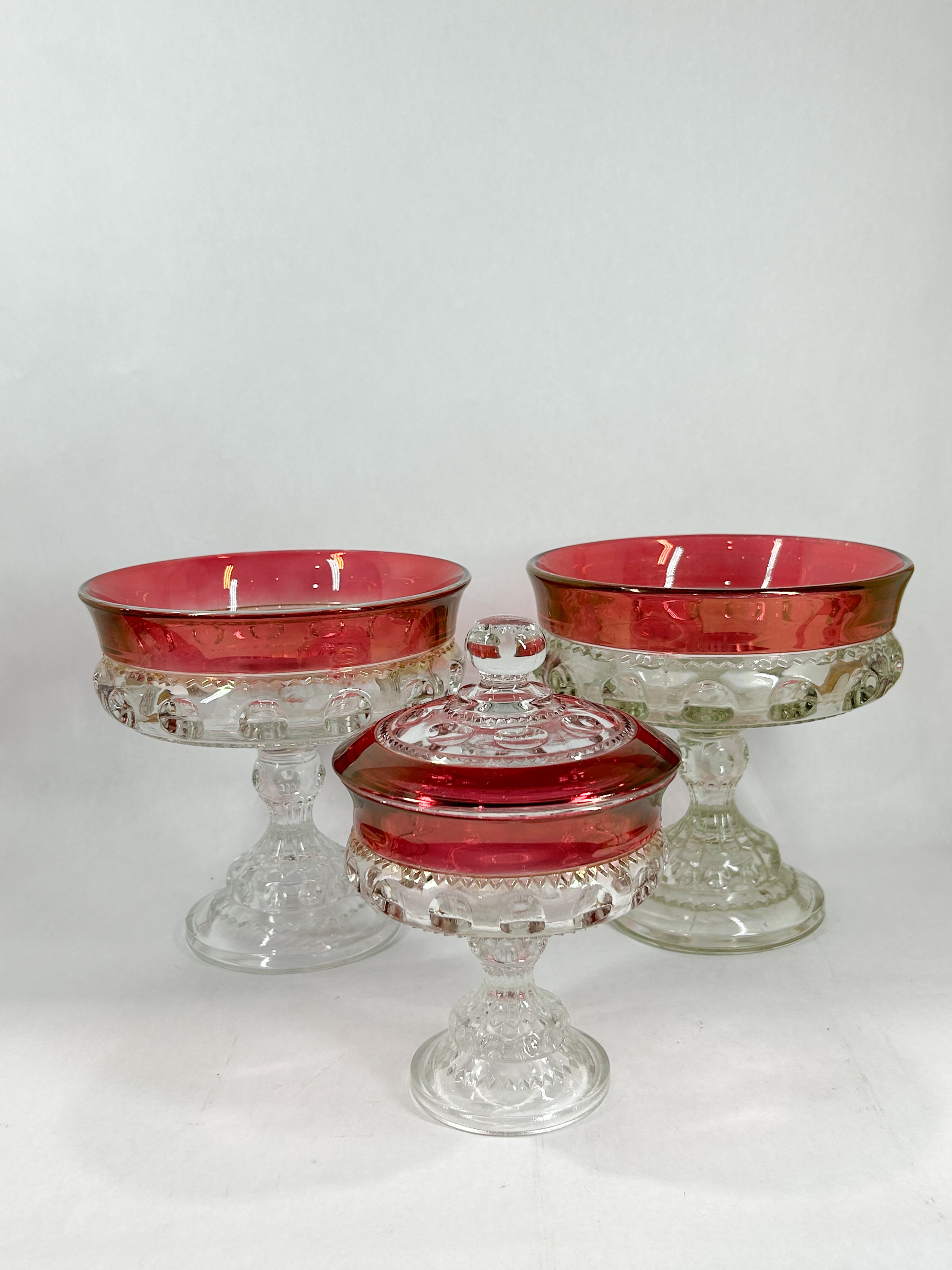 INDIANA KINGS CROWN RUBY STAINED GLASS COMPOTES