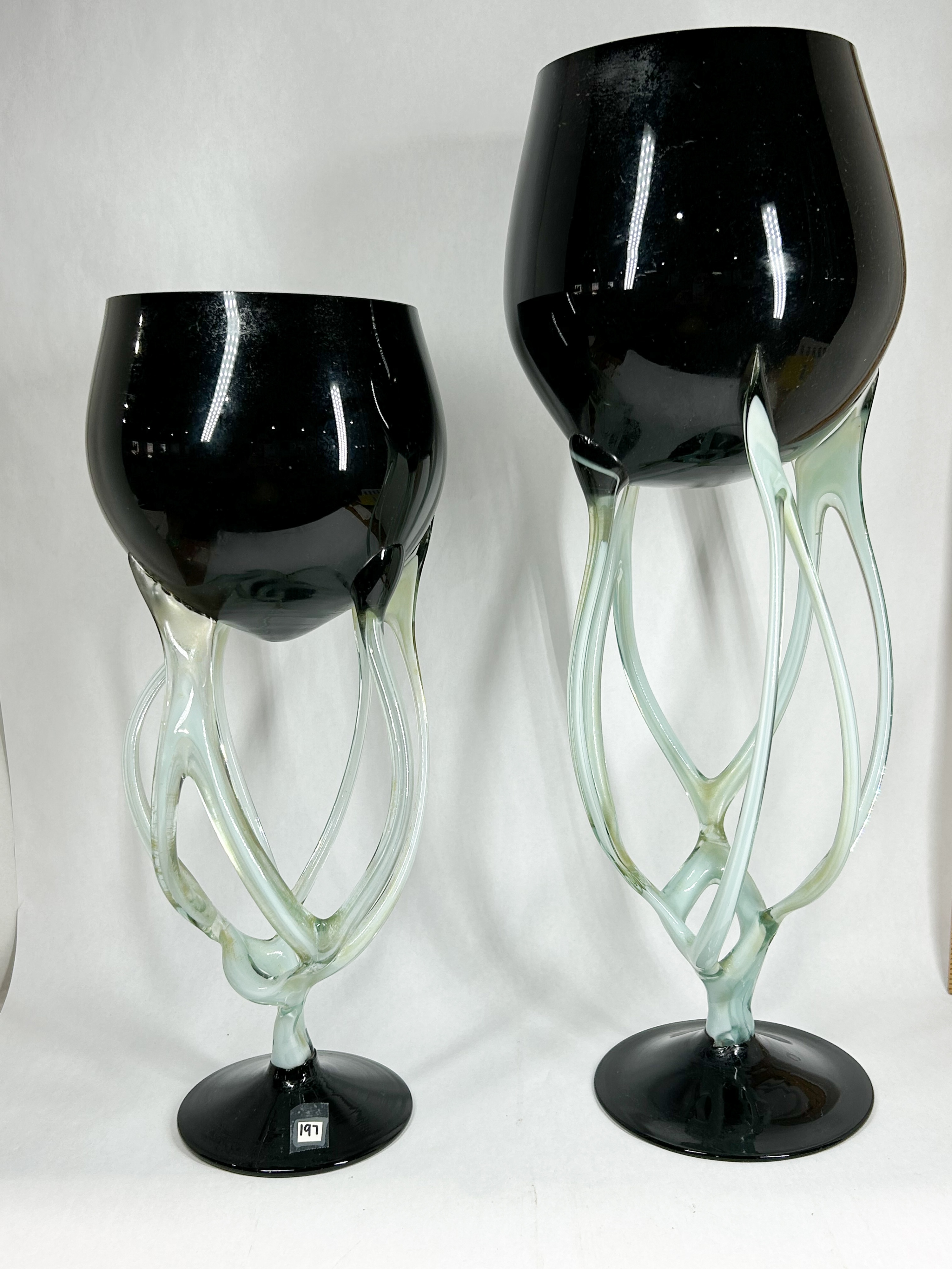 A PAIR OF BIOMORPHIC ART GLASS VASES