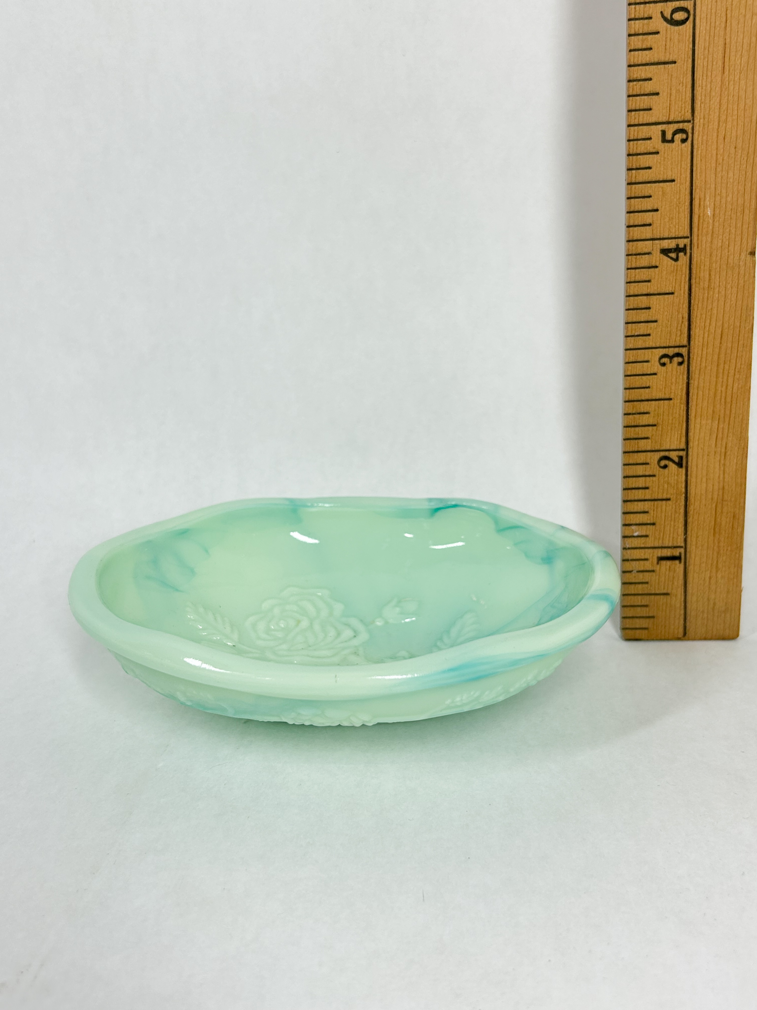 TWO SLAG GLASS ROSE VANITY ITEMS