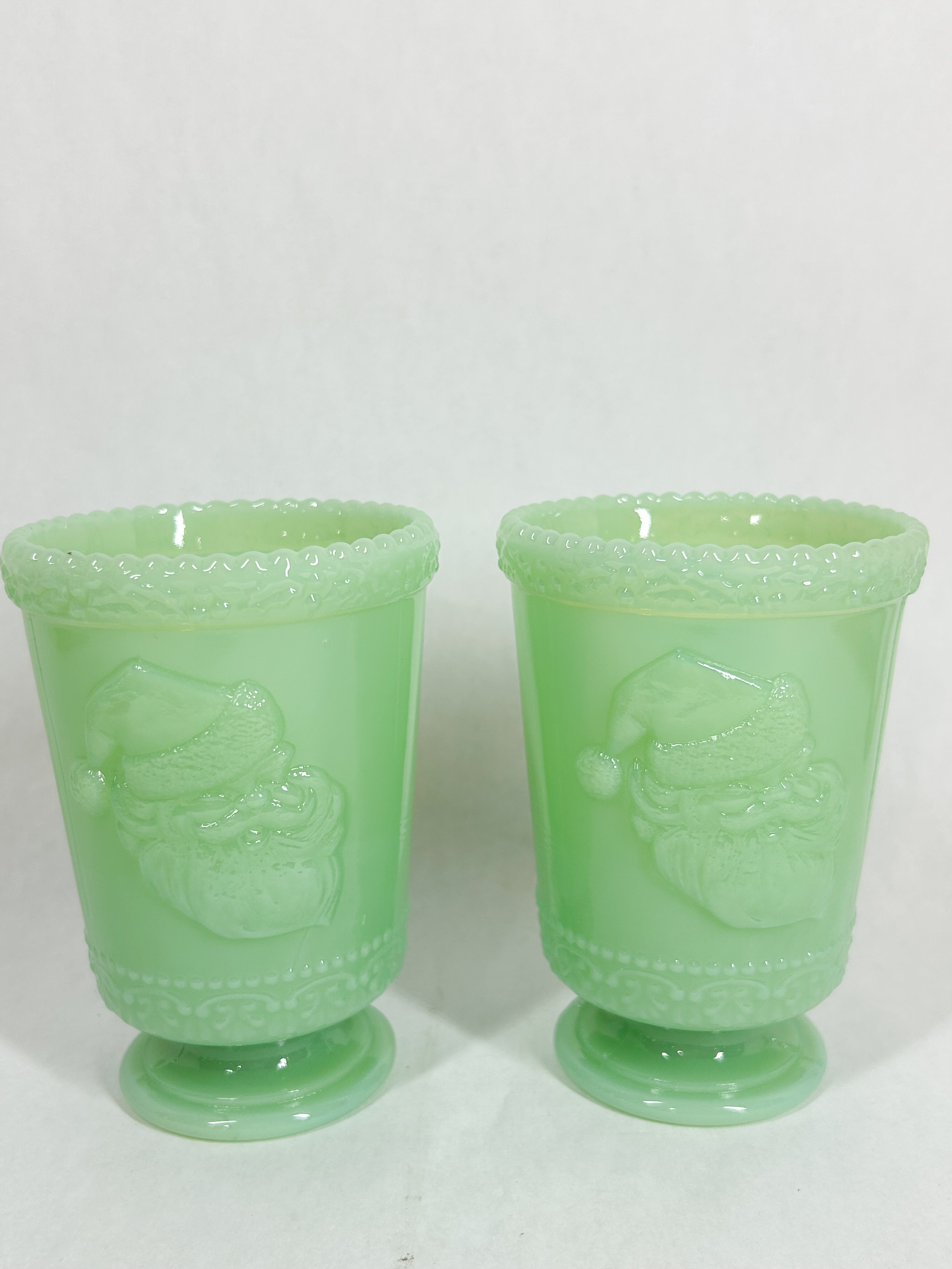 MOSSER JADEITE SANTA CLAUS GLASS TUMBLERS