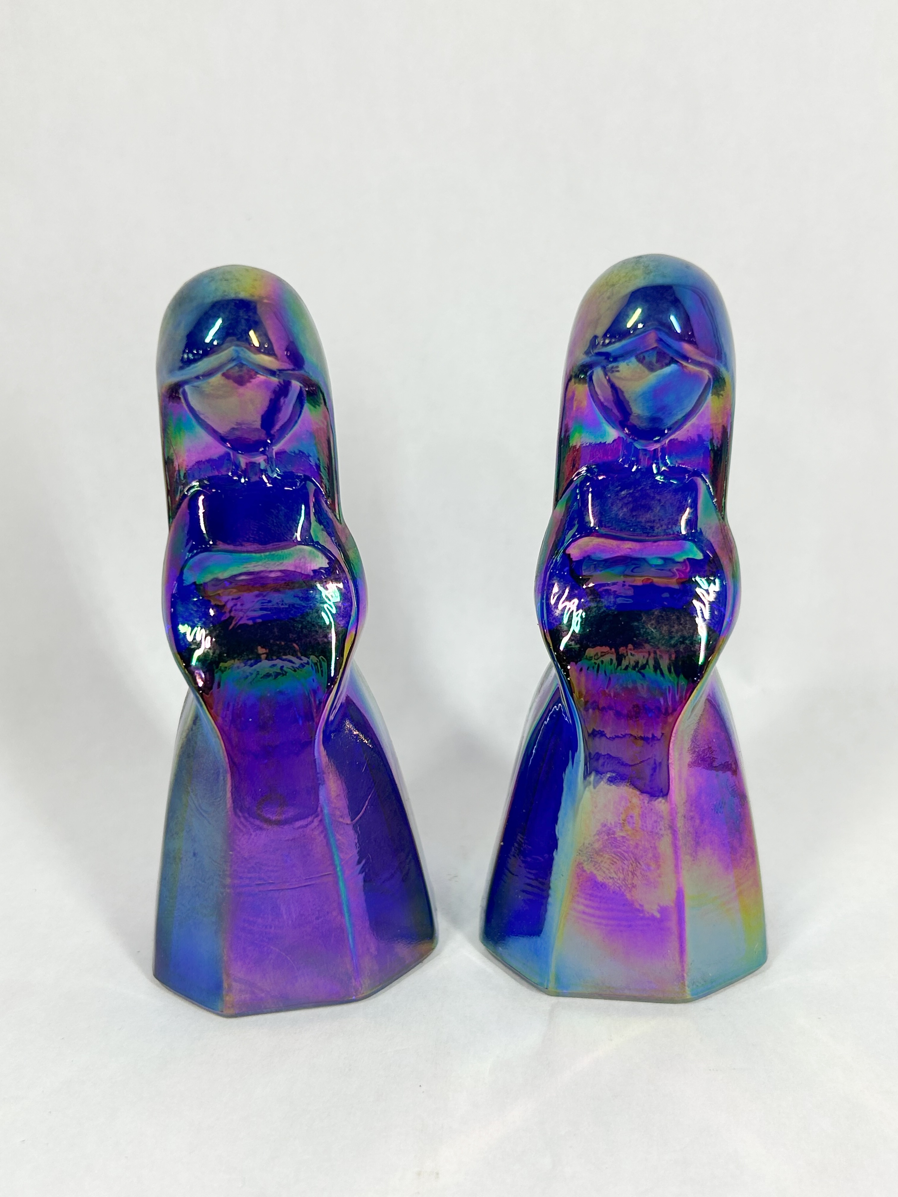 COBALT BLUE GLASS IRIDESCENT FIGURINE BELLS