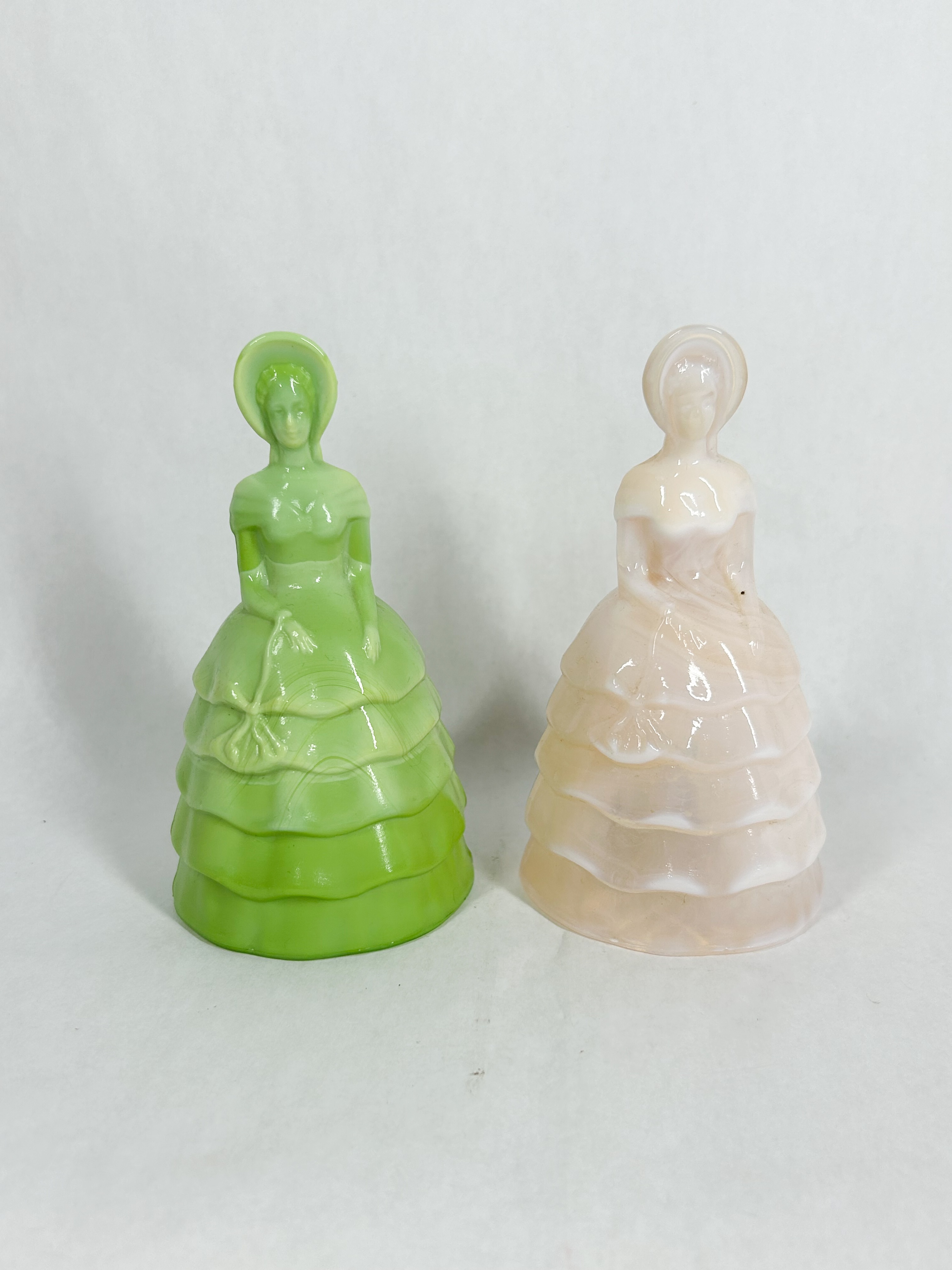 GREEN & WHITE SLAG SUMMIT GLASS BELLS