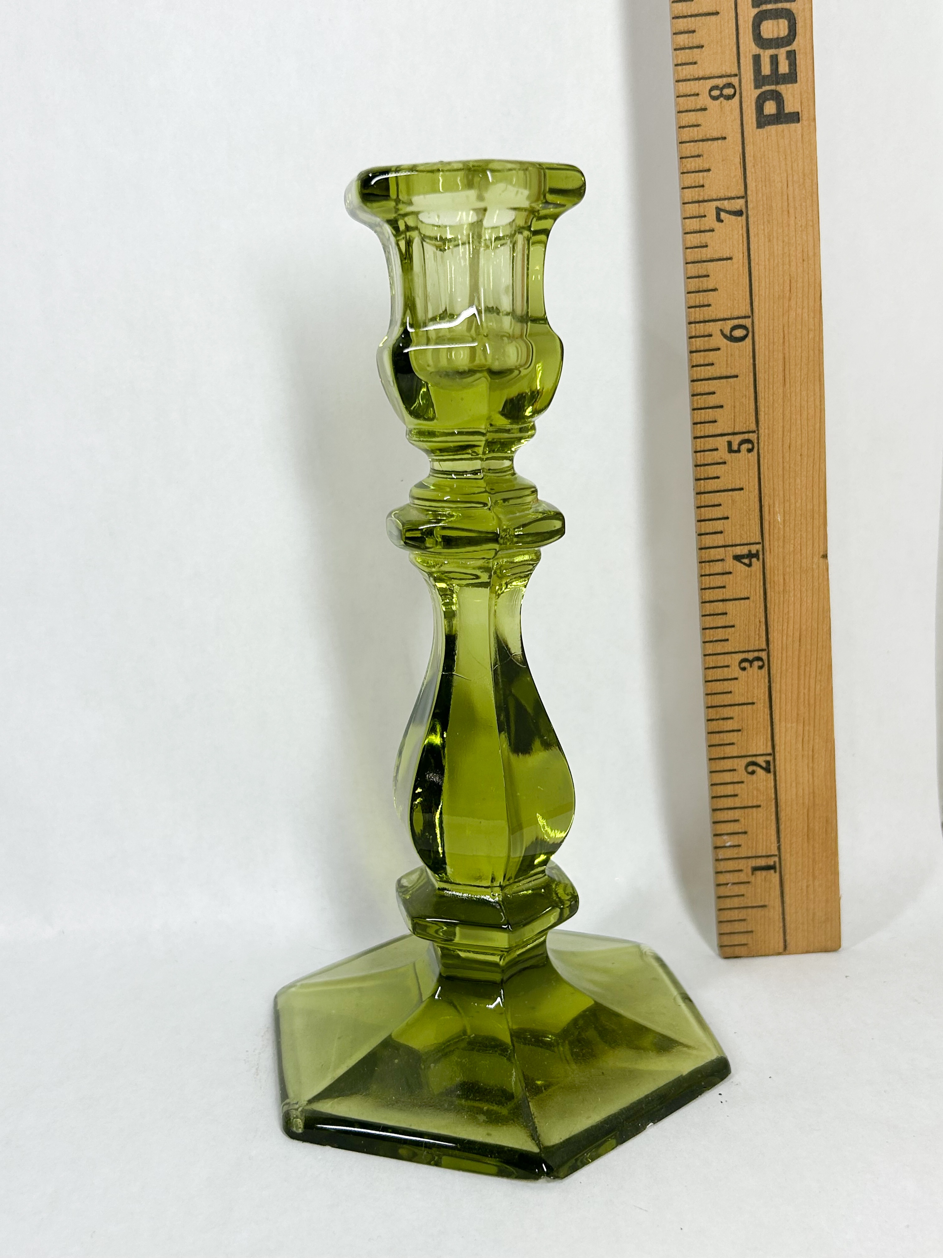 PAIR OF HEXAGONAL GLASS CANDLESTICKS