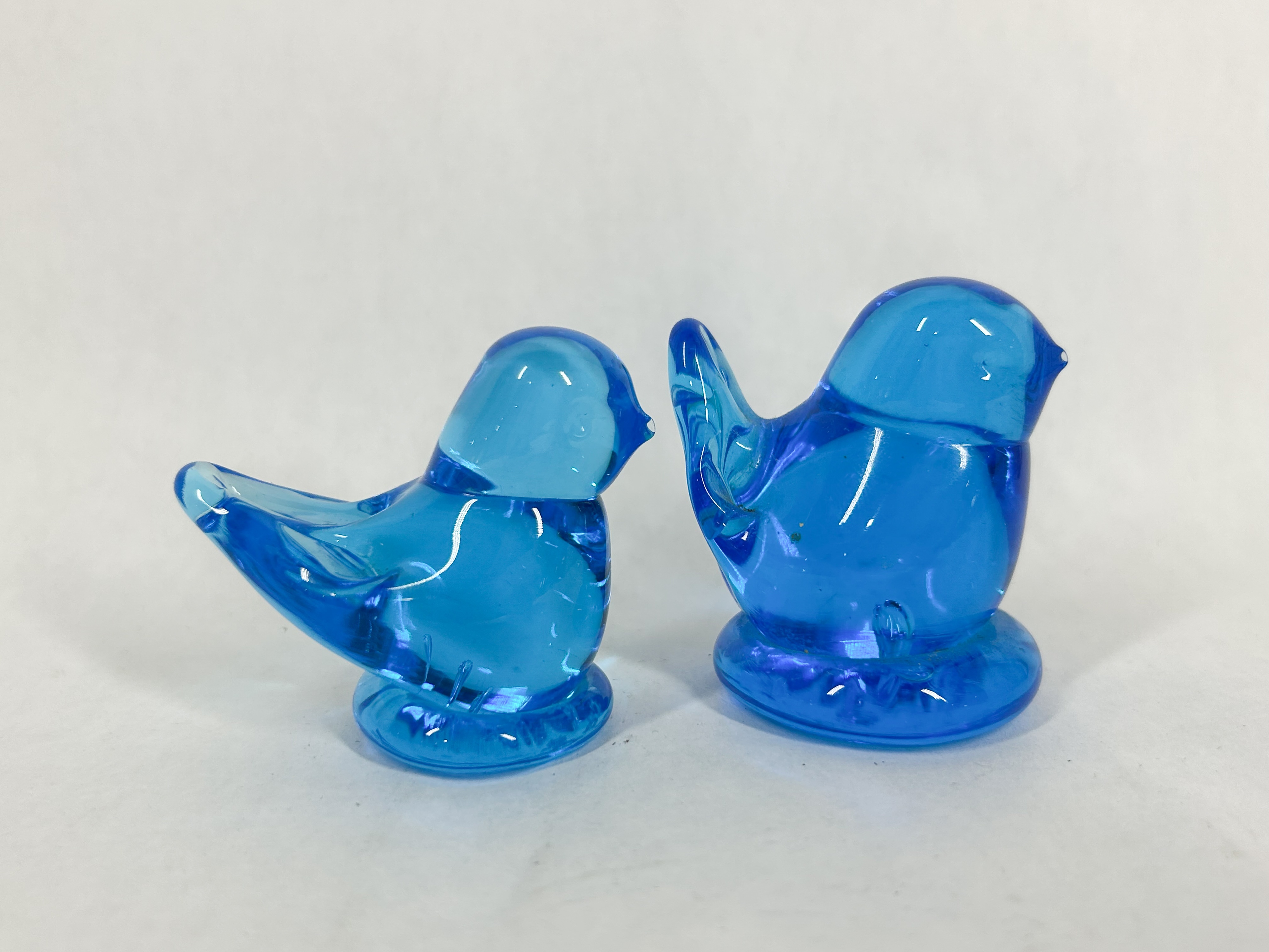 LEO WARD TWO BLUE GLASS BIRD FIGURINES