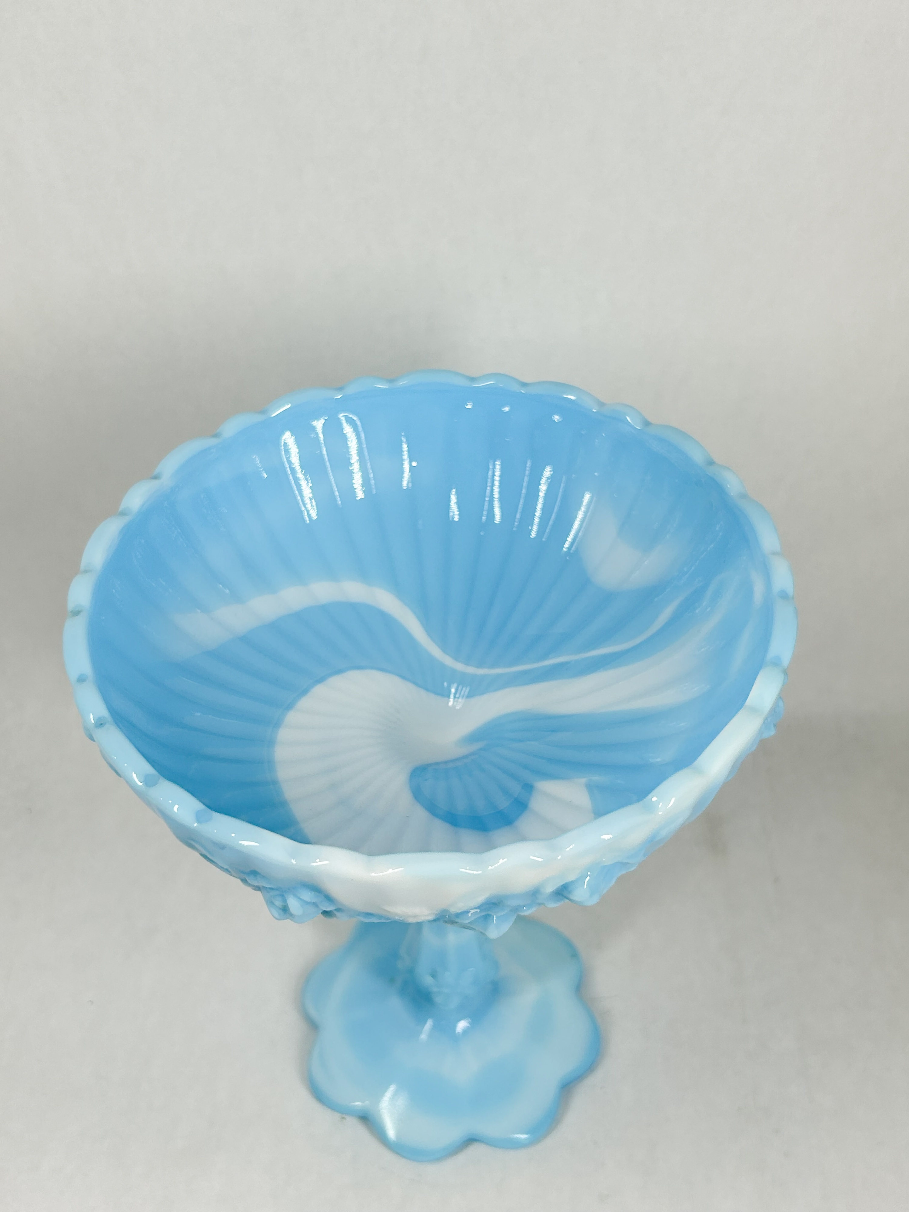 BLUE SLAG GLASS ROSE COMPOTE