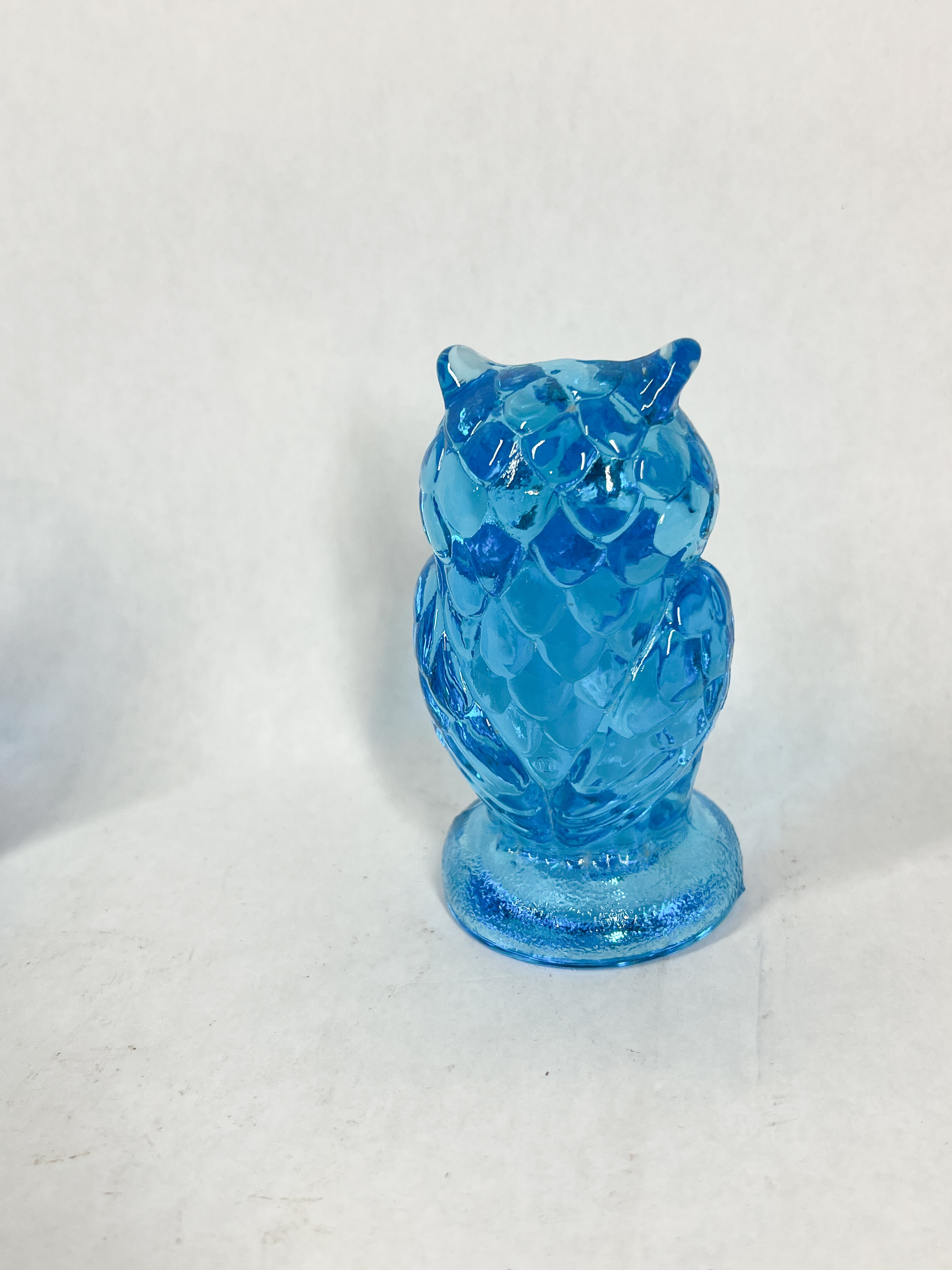 TWO BLUE GLASS OWL AND BOTTLE