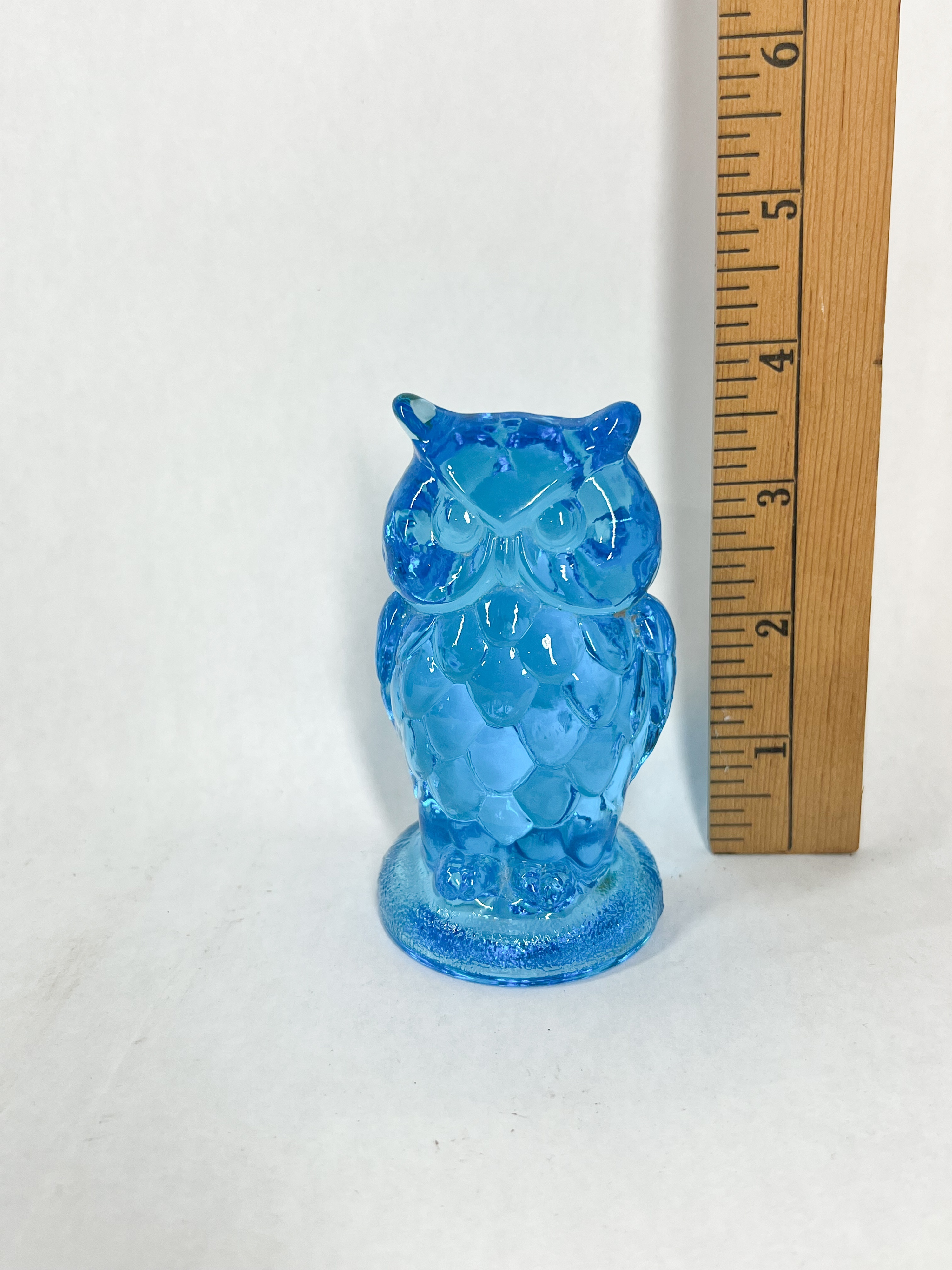 TWO BLUE GLASS OWL AND BOTTLE