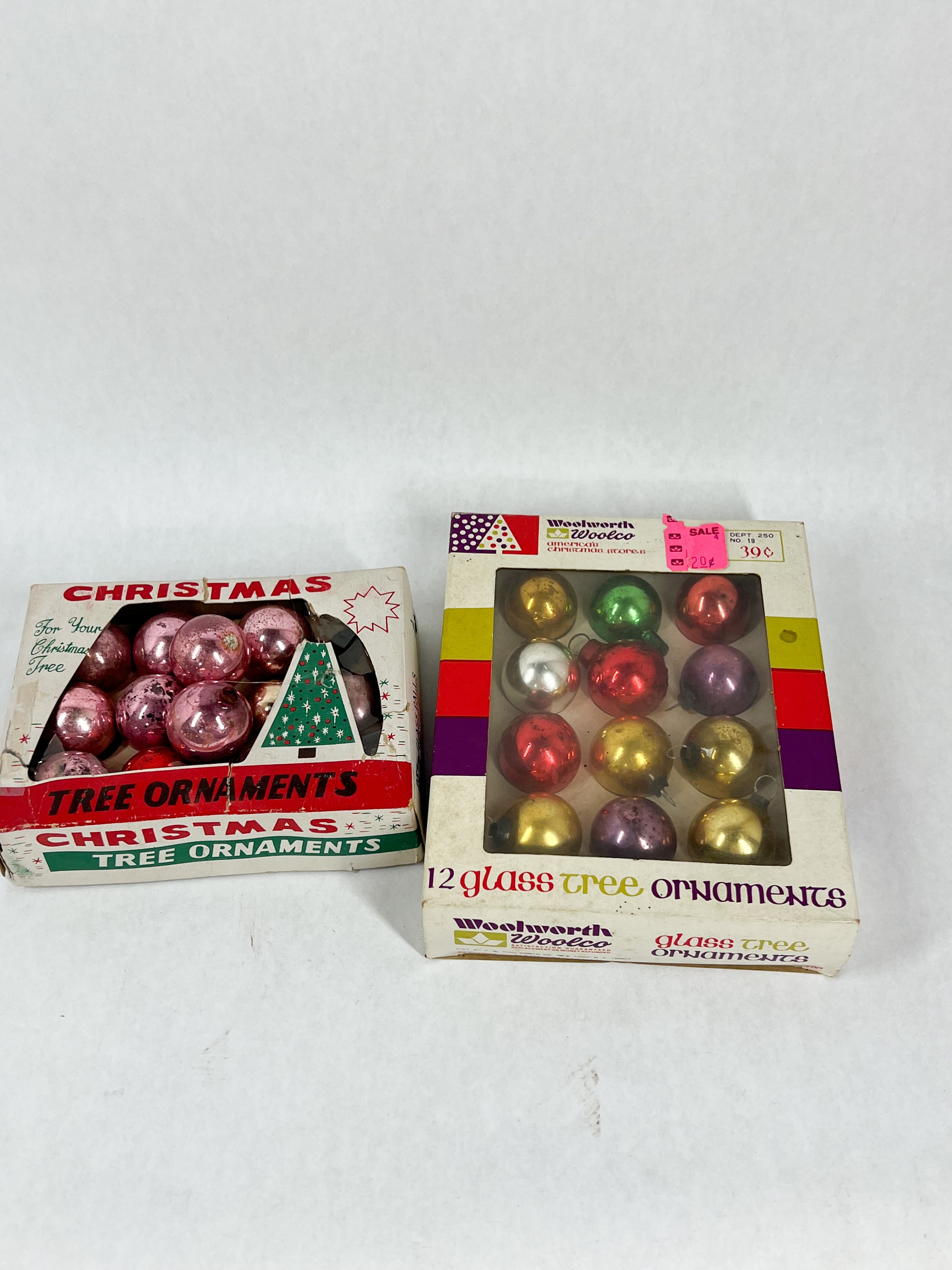 TWO BOXED WOOLWORTH WOOLCO GLASS ORNAMENTS
