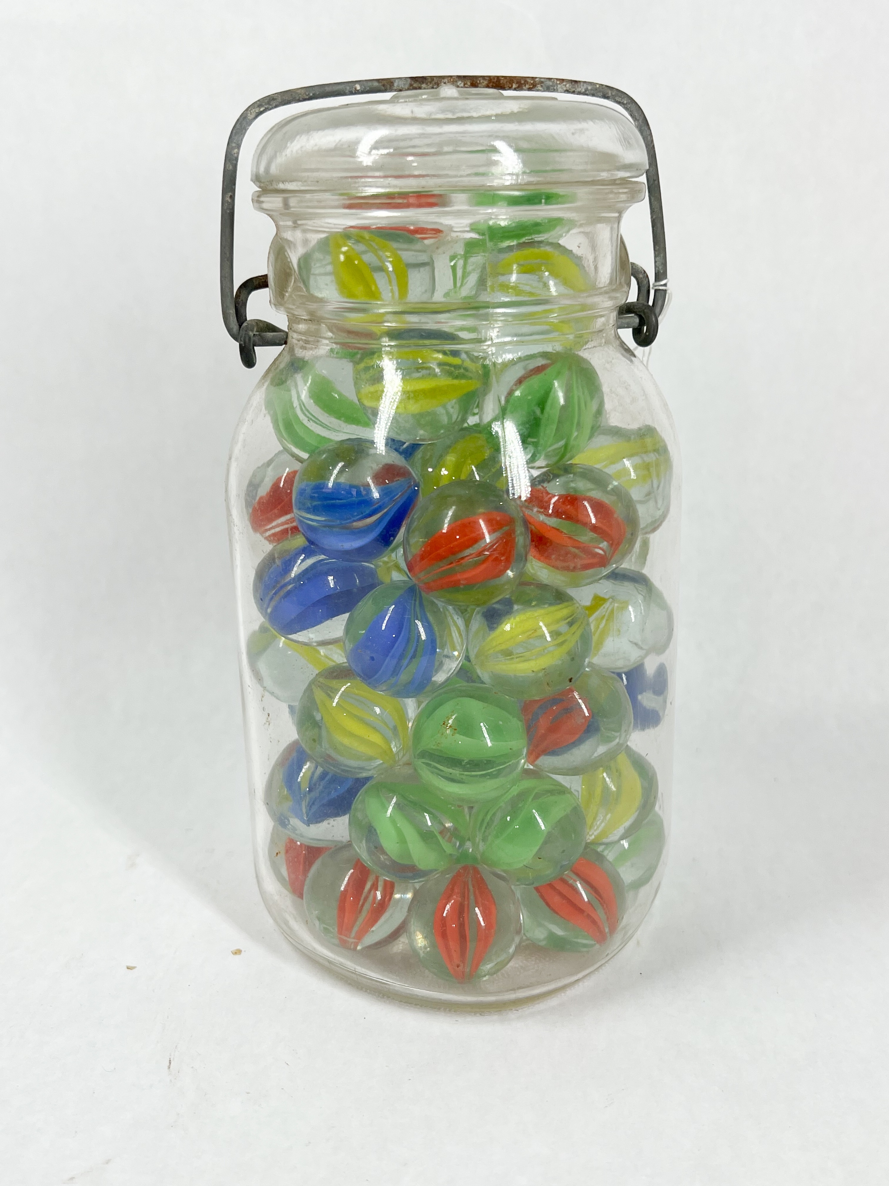 BALL GLASS CANNING JAR WITH CATS EYE MARBLES