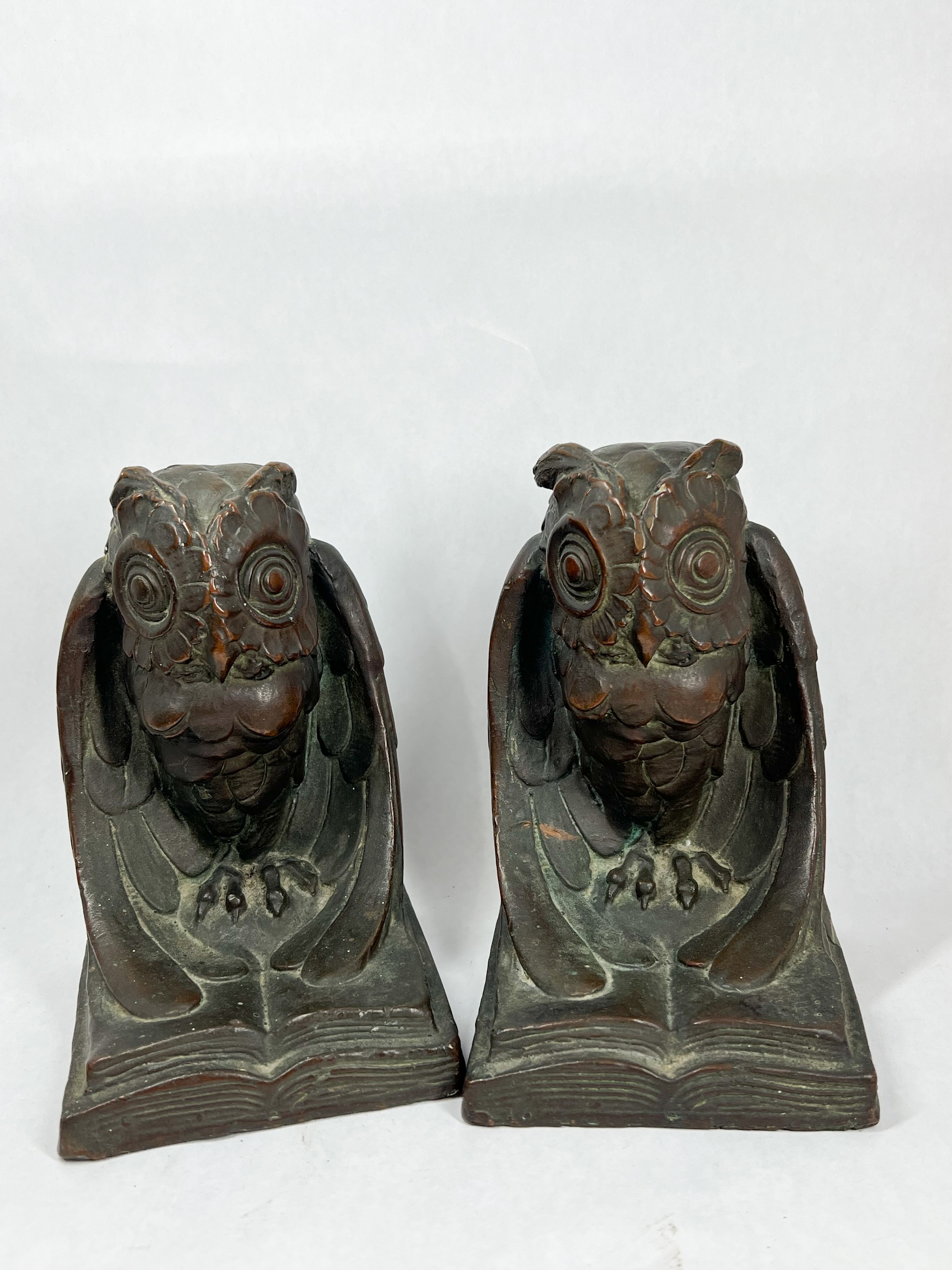ARTBRONZ BRONZE CLAD OWL BOOKENDS