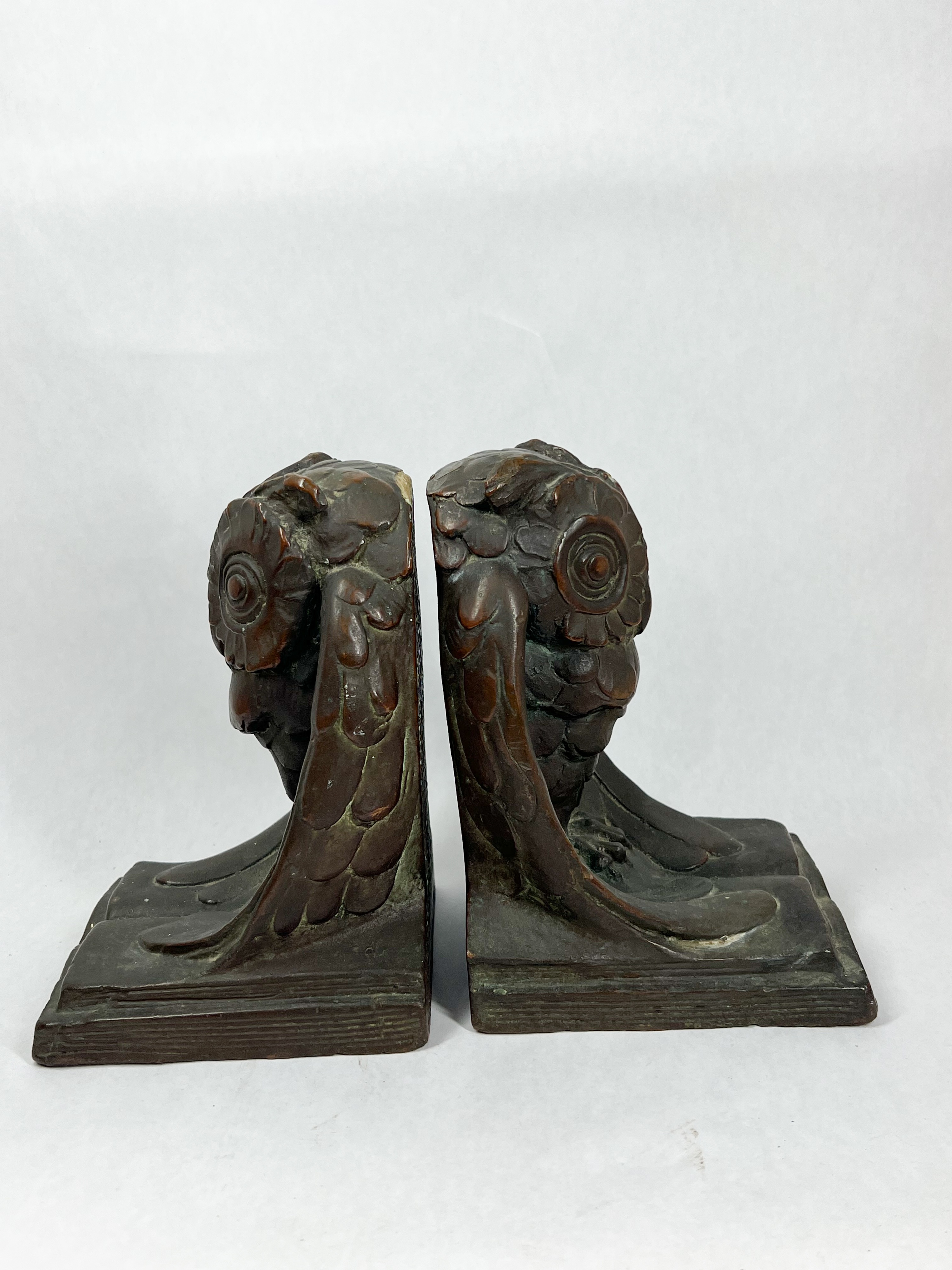 ARTBRONZ BRONZE CLAD OWL BOOKENDS