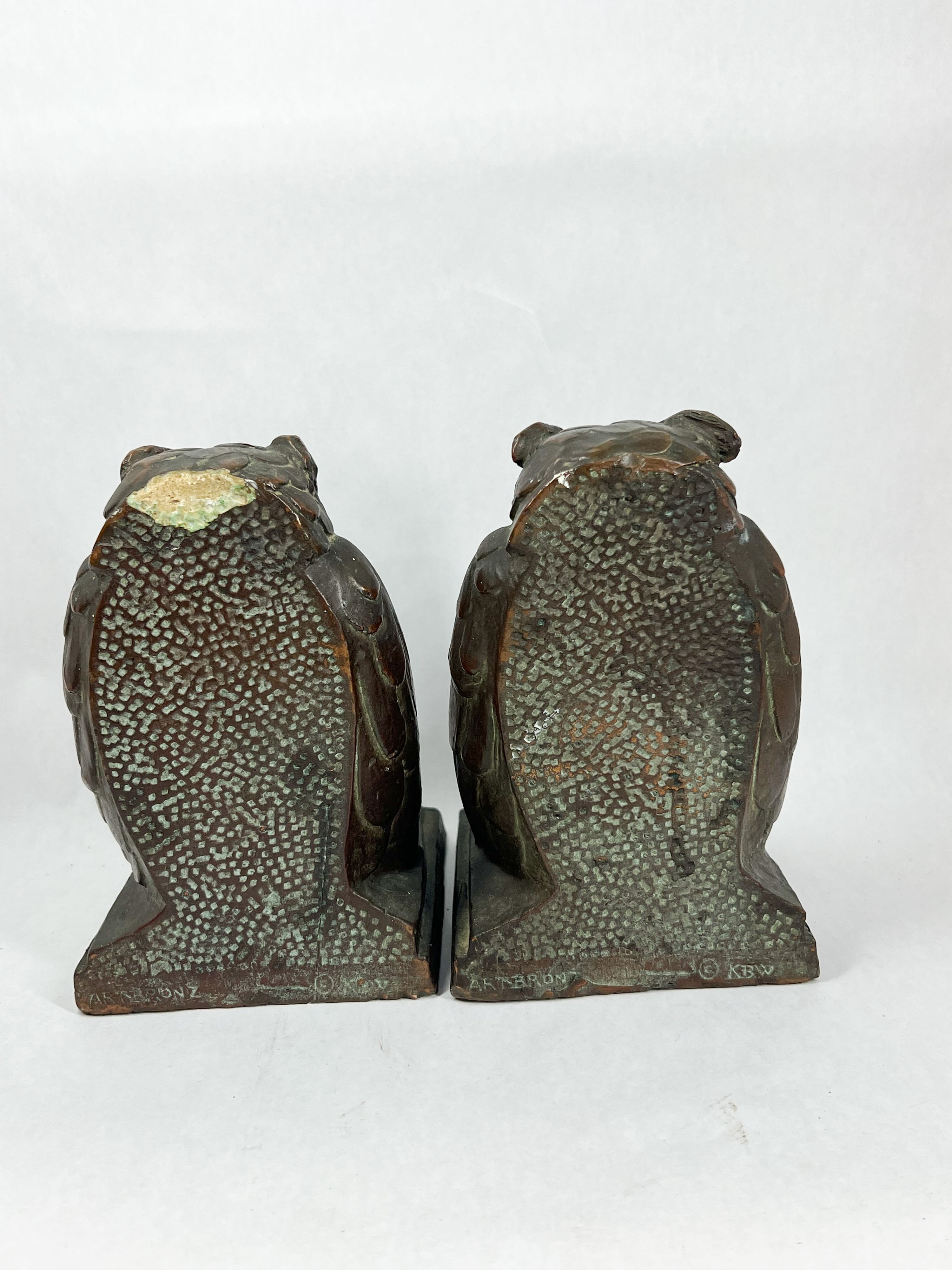 ARTBRONZ BRONZE CLAD OWL BOOKENDS