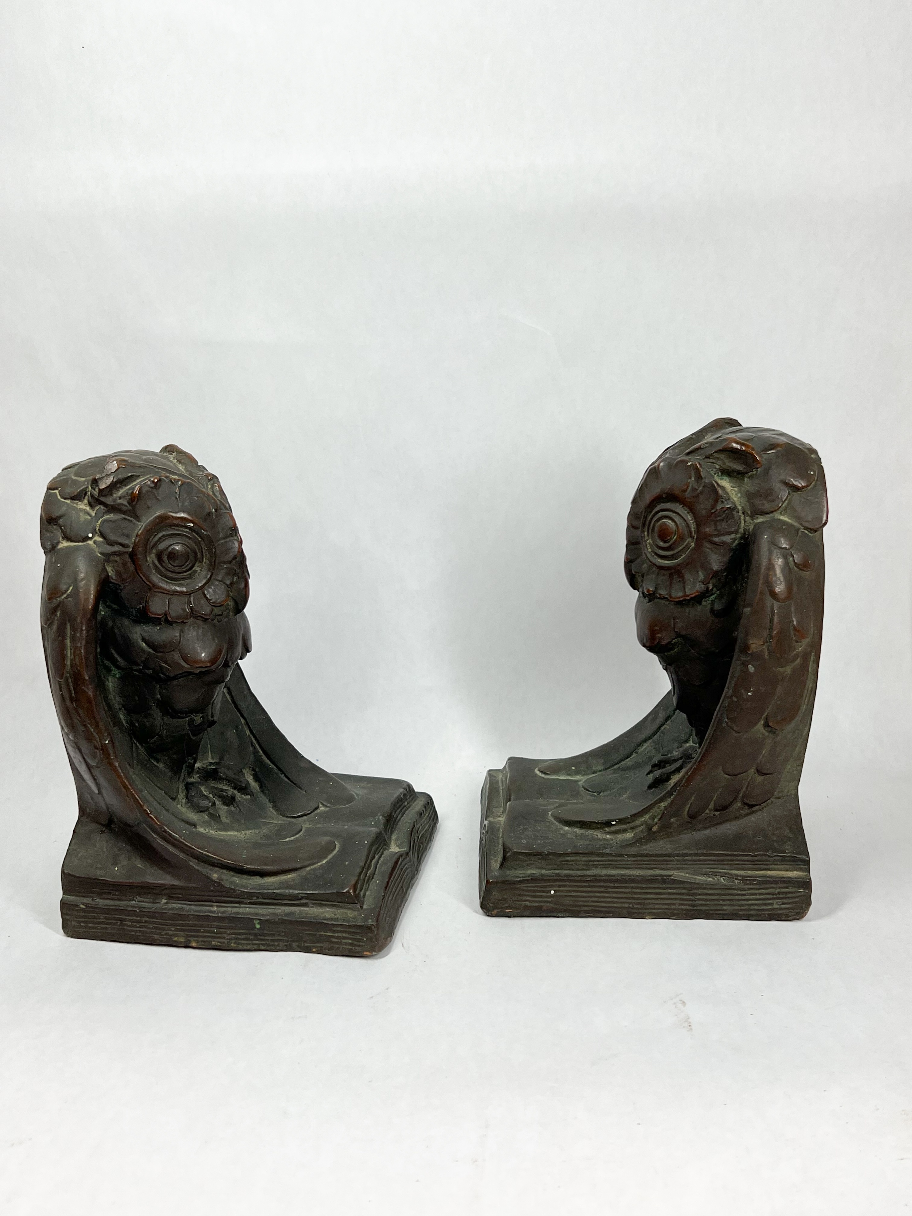 ARTBRONZ BRONZE CLAD OWL BOOKENDS
