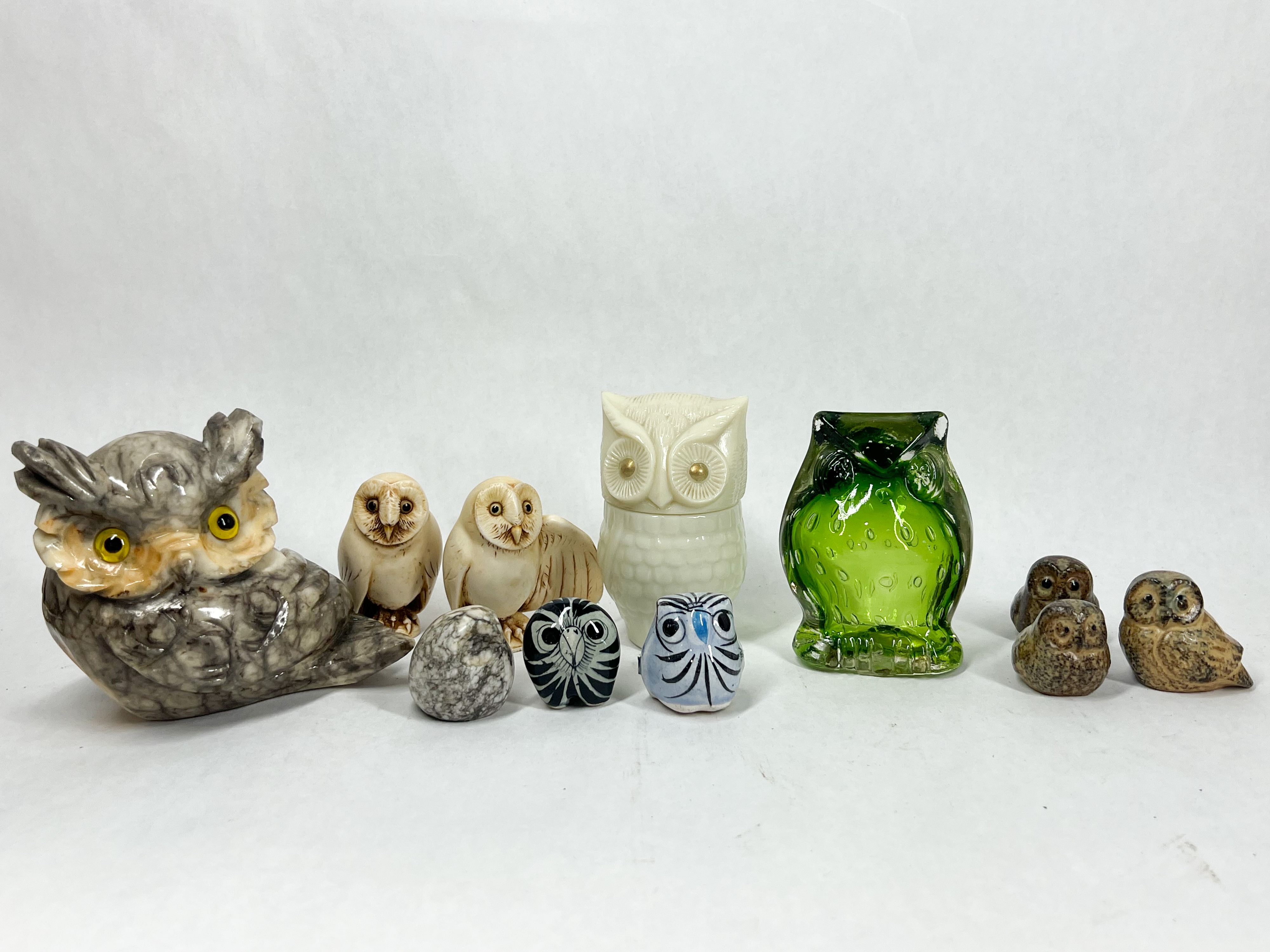 AVON AND ITALIAN ALABASTER OWL FIGURINES