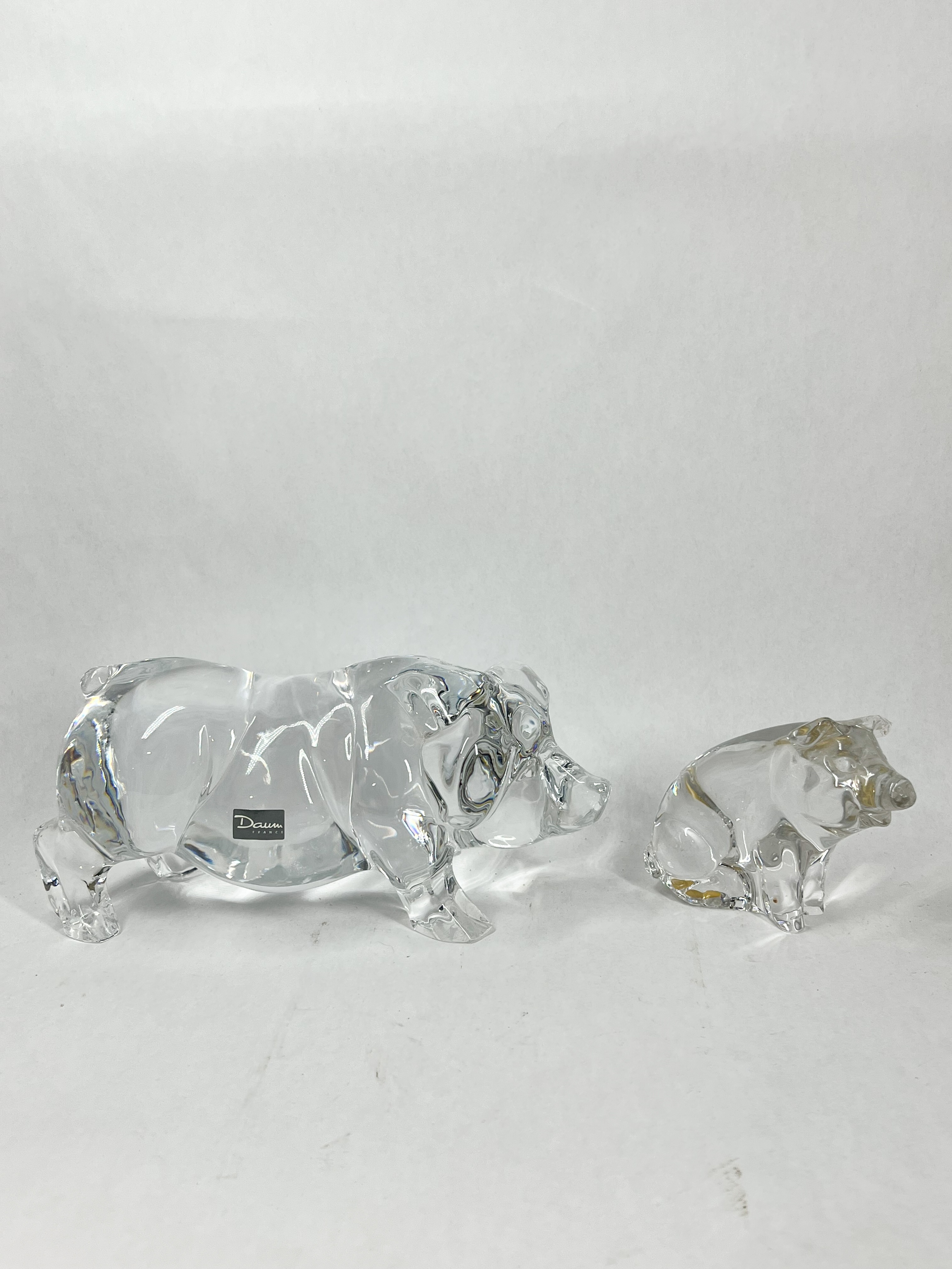 DAUM FRANCE TWO CRYSTAL PIG FIGURINES
