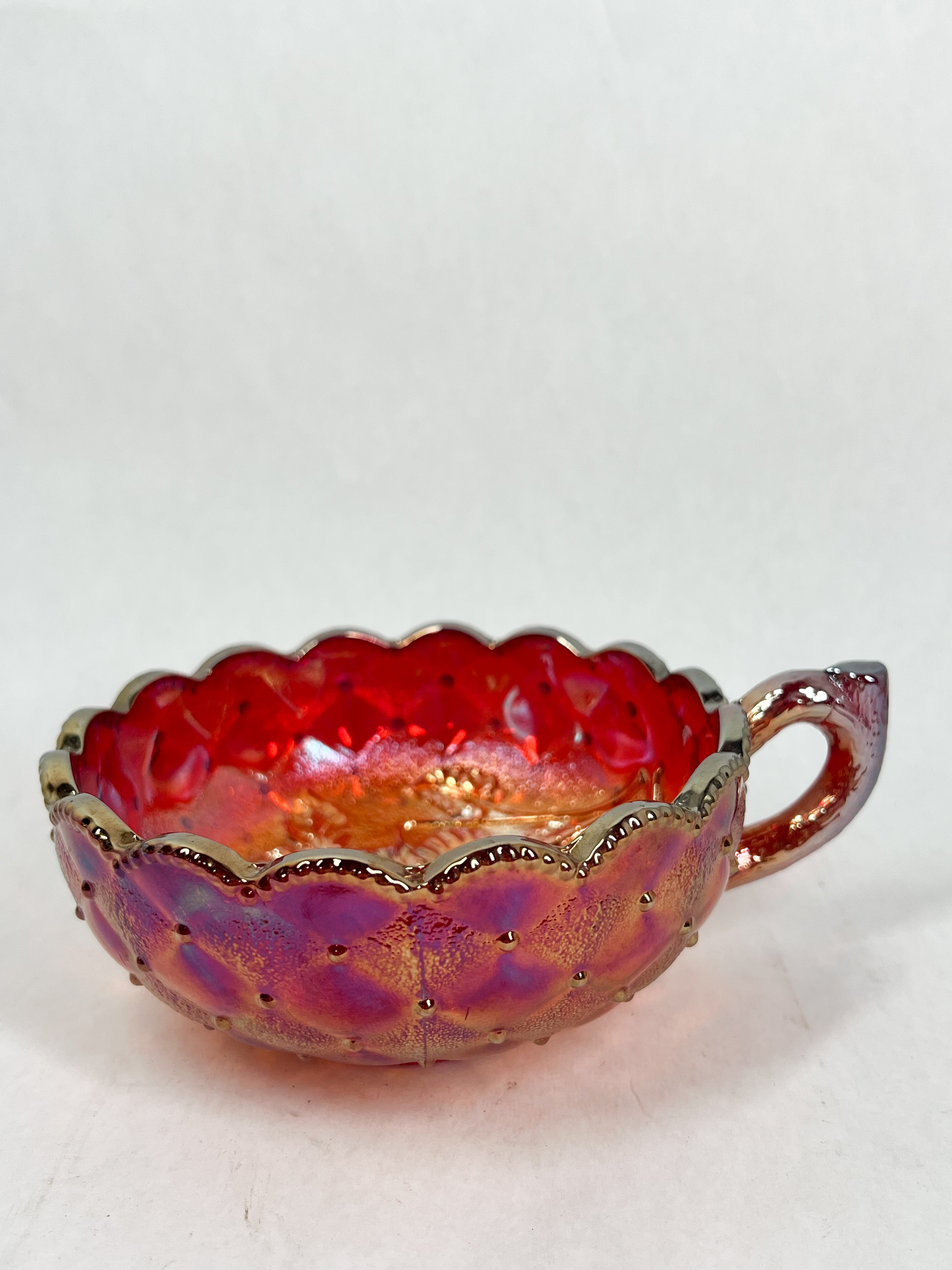 IMPERIAL GLASS RED CARNIVAL GLASS NAPPY