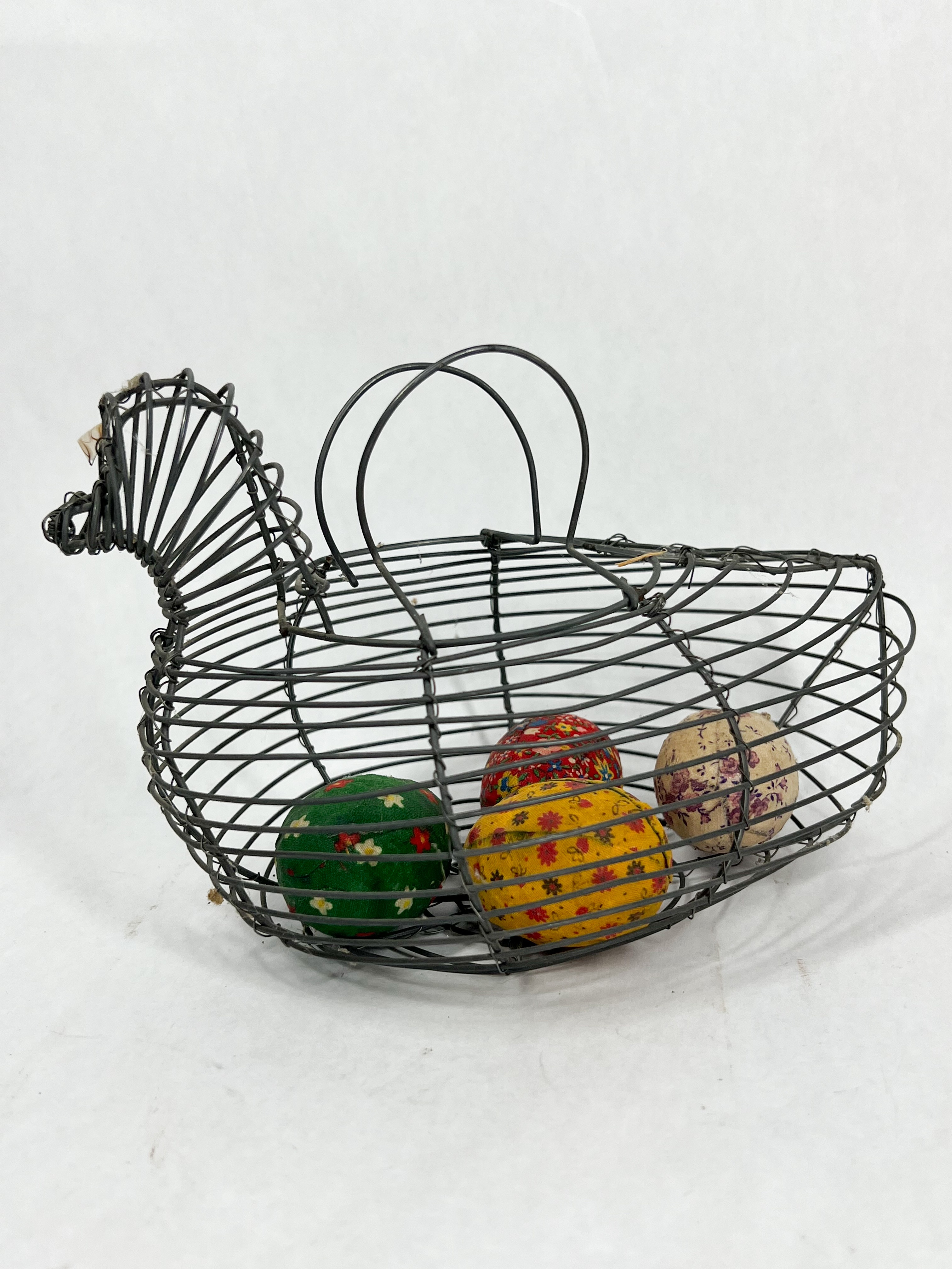 VINTAGE WIREWORK CHICKEN BASKET AND EGGS