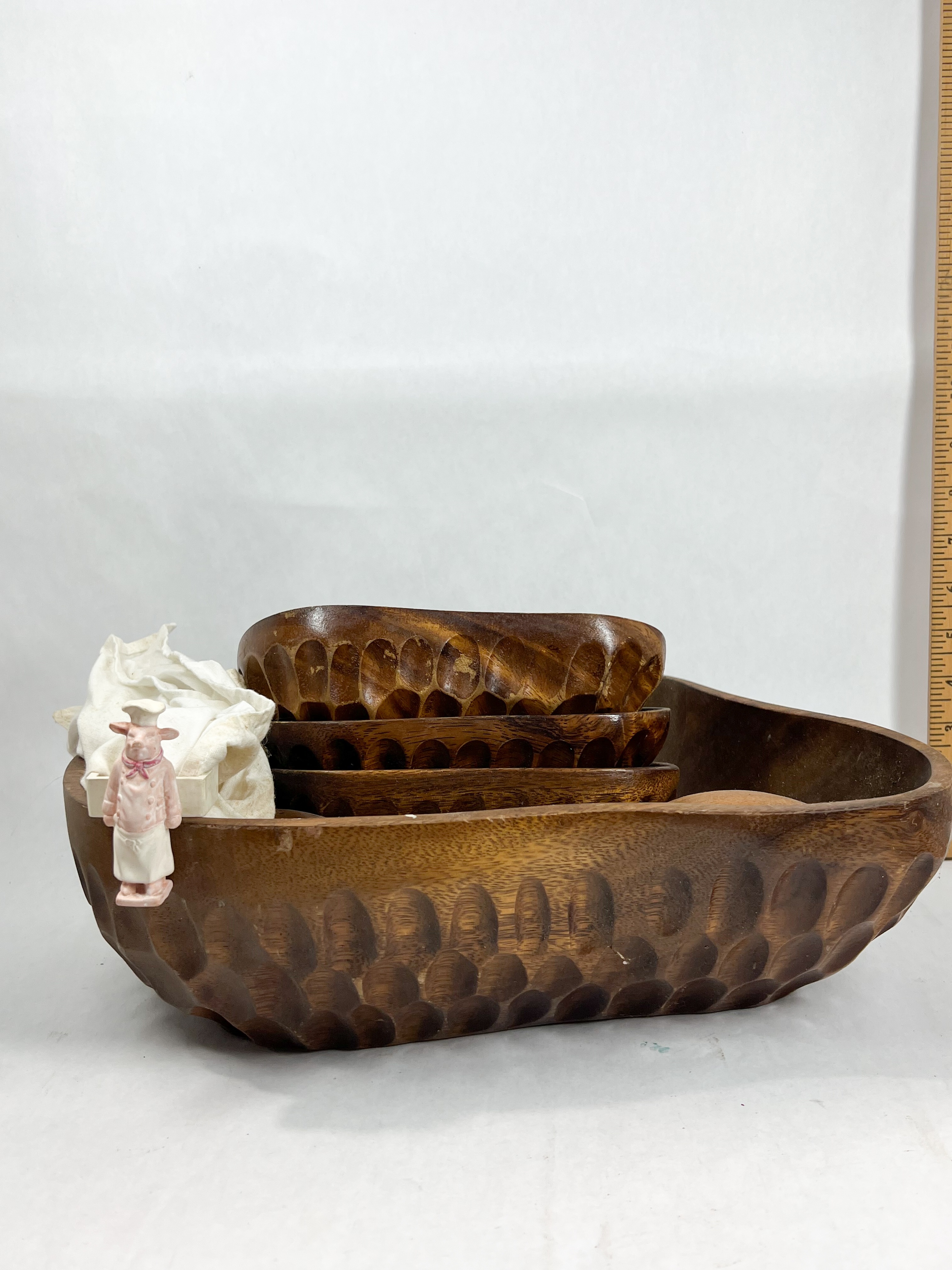 MONKEY POD WOOD SERVING SET, MID-CENTURY