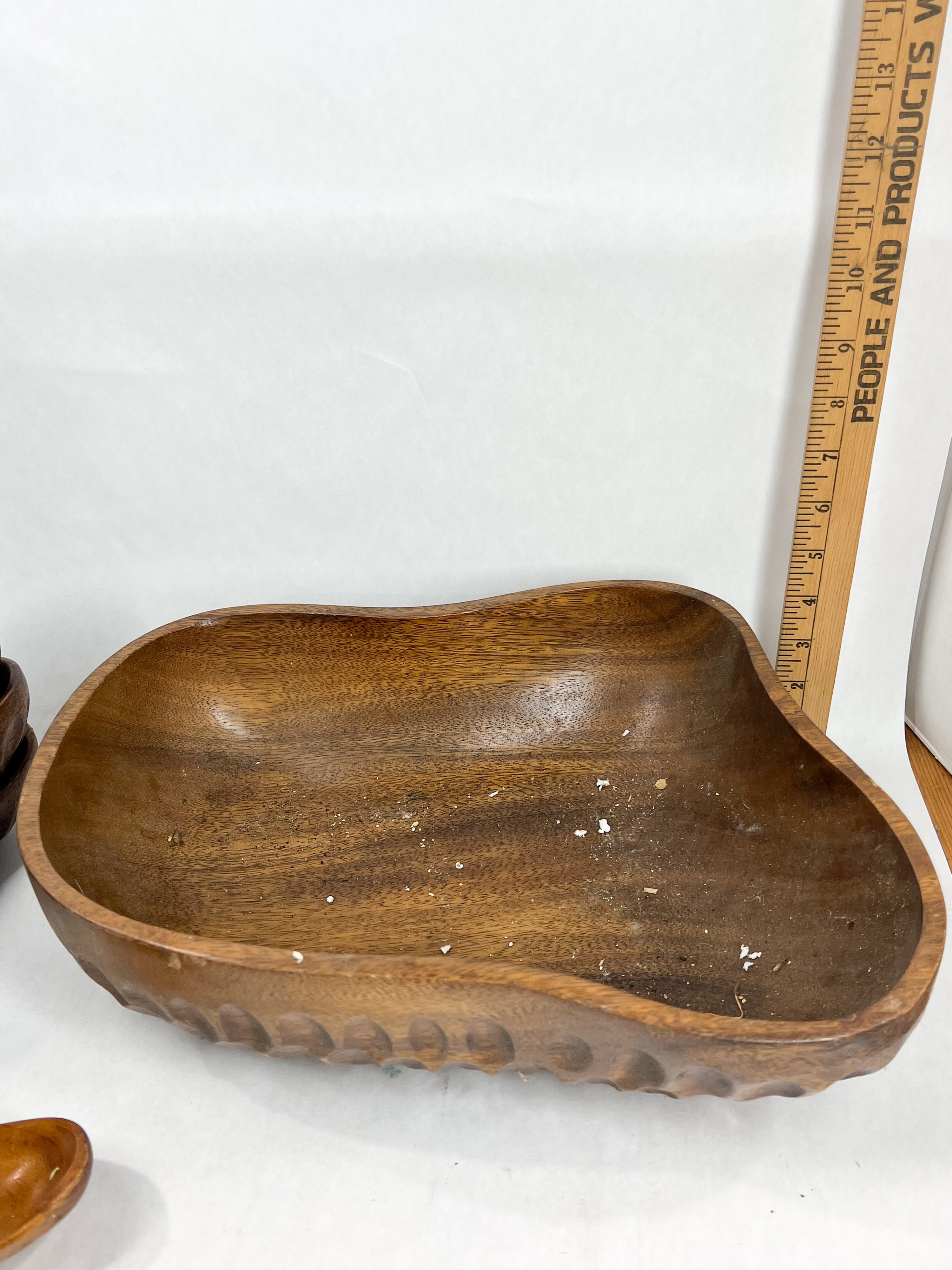 MONKEY POD WOOD SERVING SET, MID-CENTURY