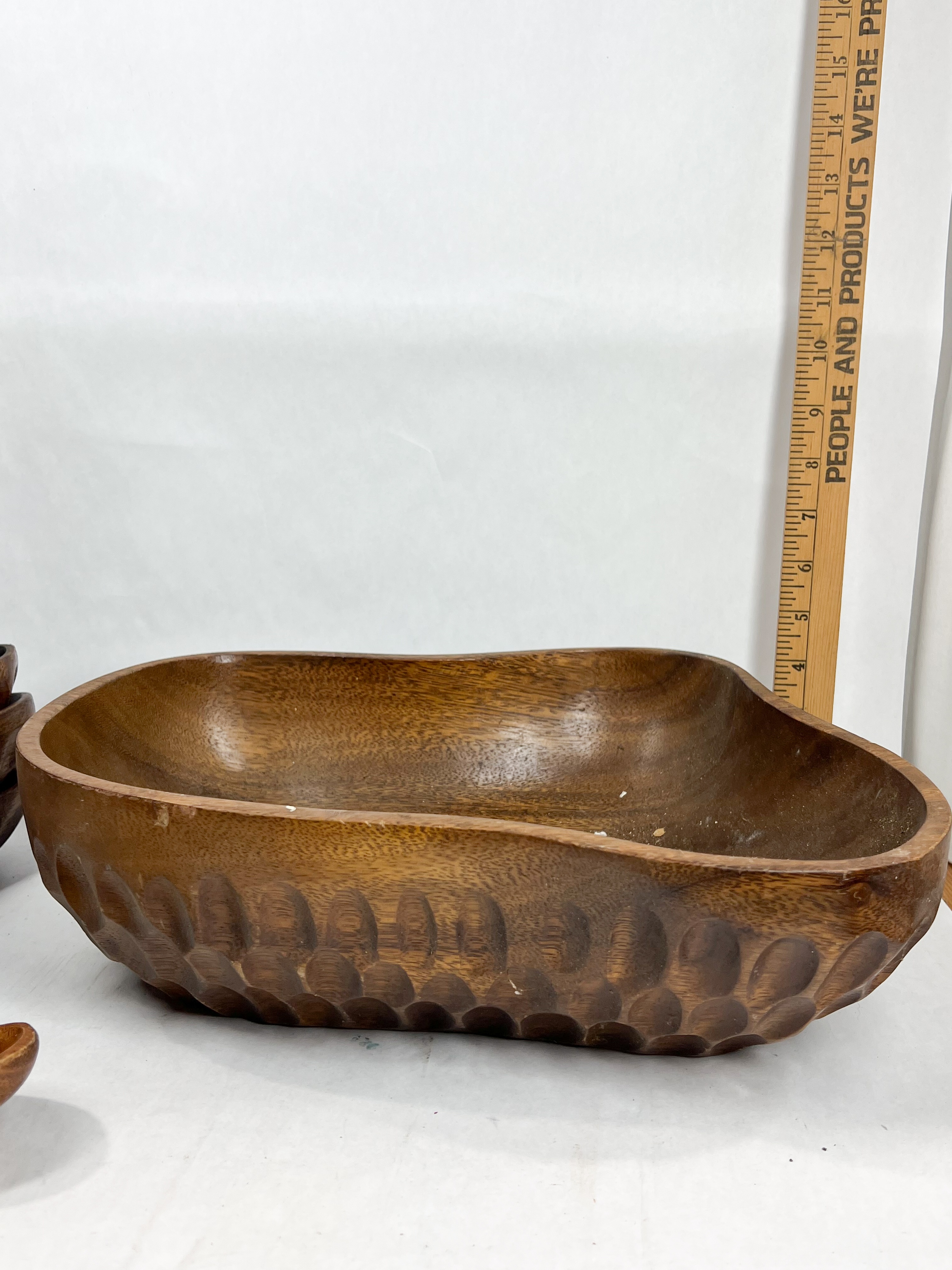 MONKEY POD WOOD SERVING SET, MID-CENTURY
