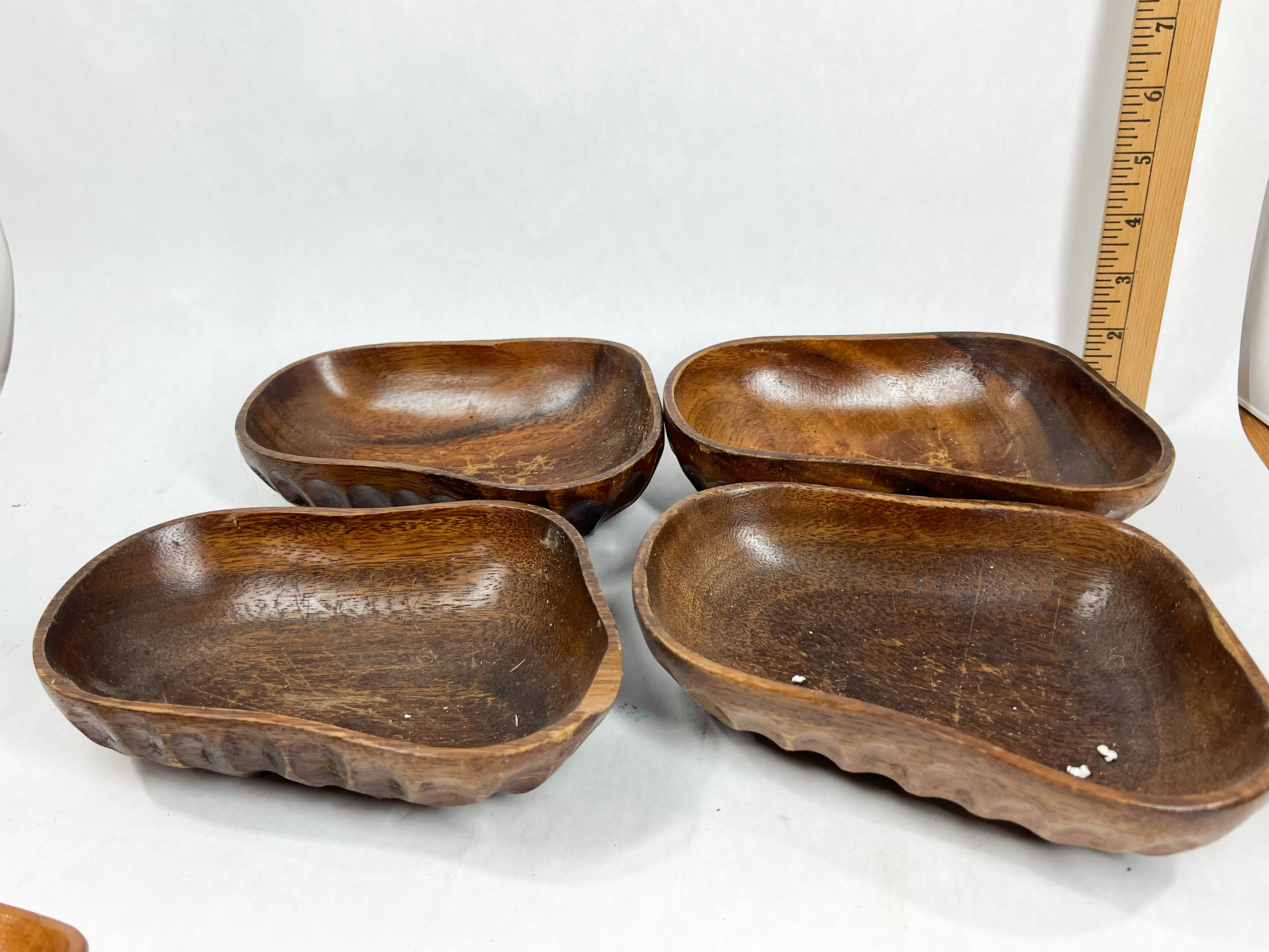 MONKEY POD WOOD SERVING SET, MID-CENTURY